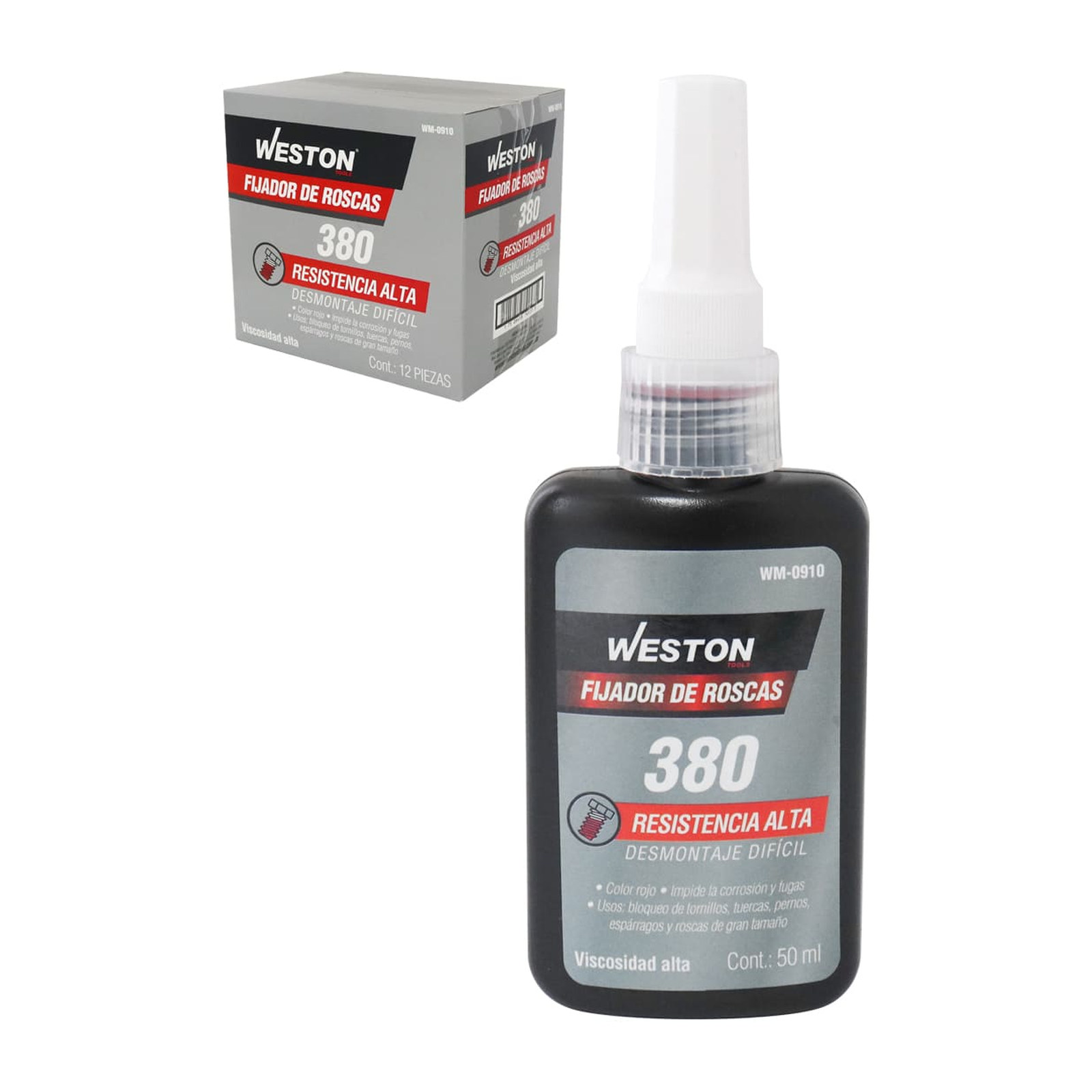 Fijador de Roscas Alta Resistencia Rojo 50ml Weston 380