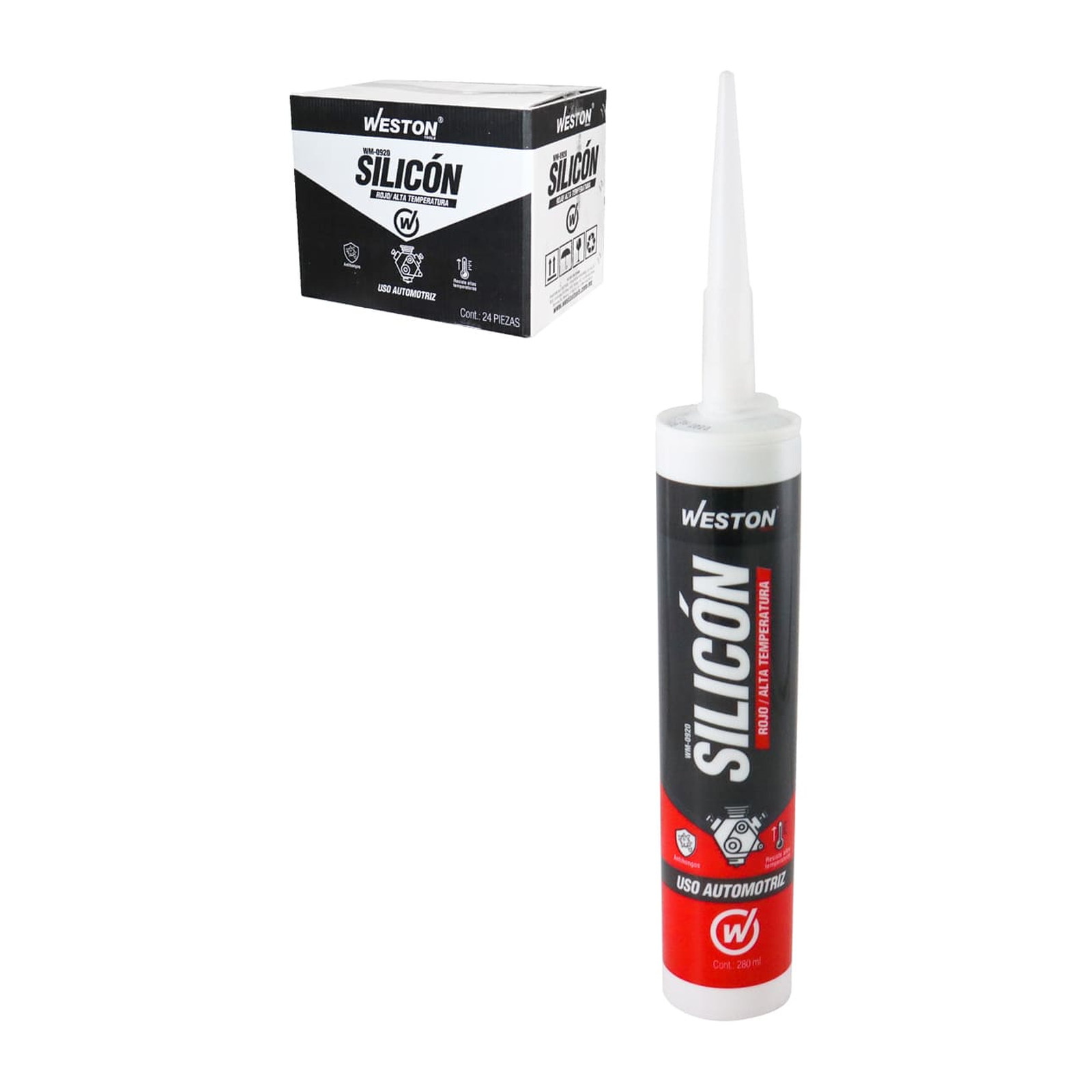 Silicón Rojo Alta Temperatura en Cartucho 280 g WESTON