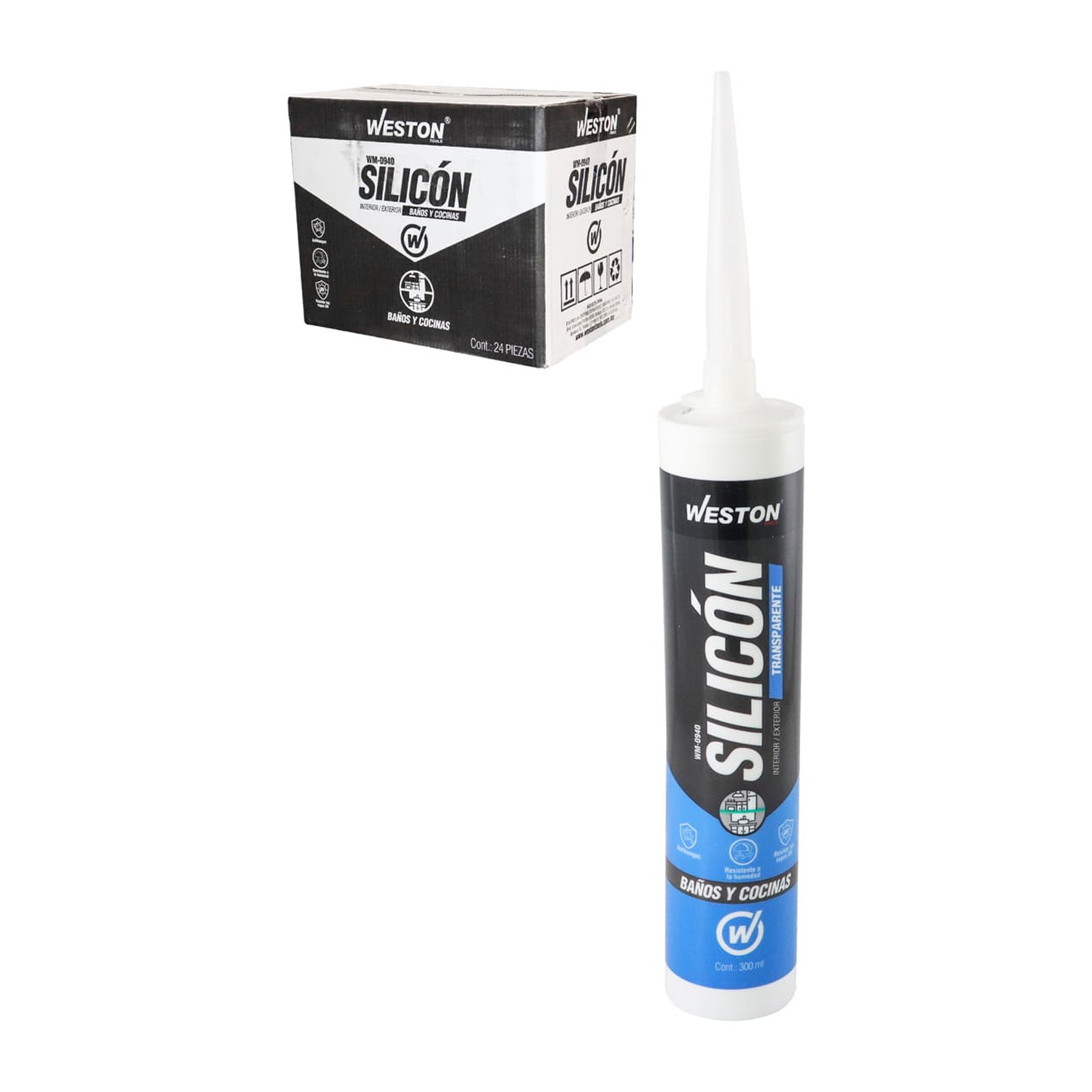 Silicón Transparente para Baños y Cocinas Weston Cartucho 300 ml
