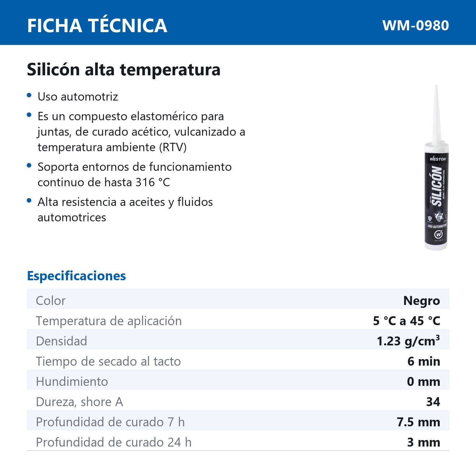 SILICON NEGRO ALTA TEMPERATURA CARTUCHO 280g - Imagen 2