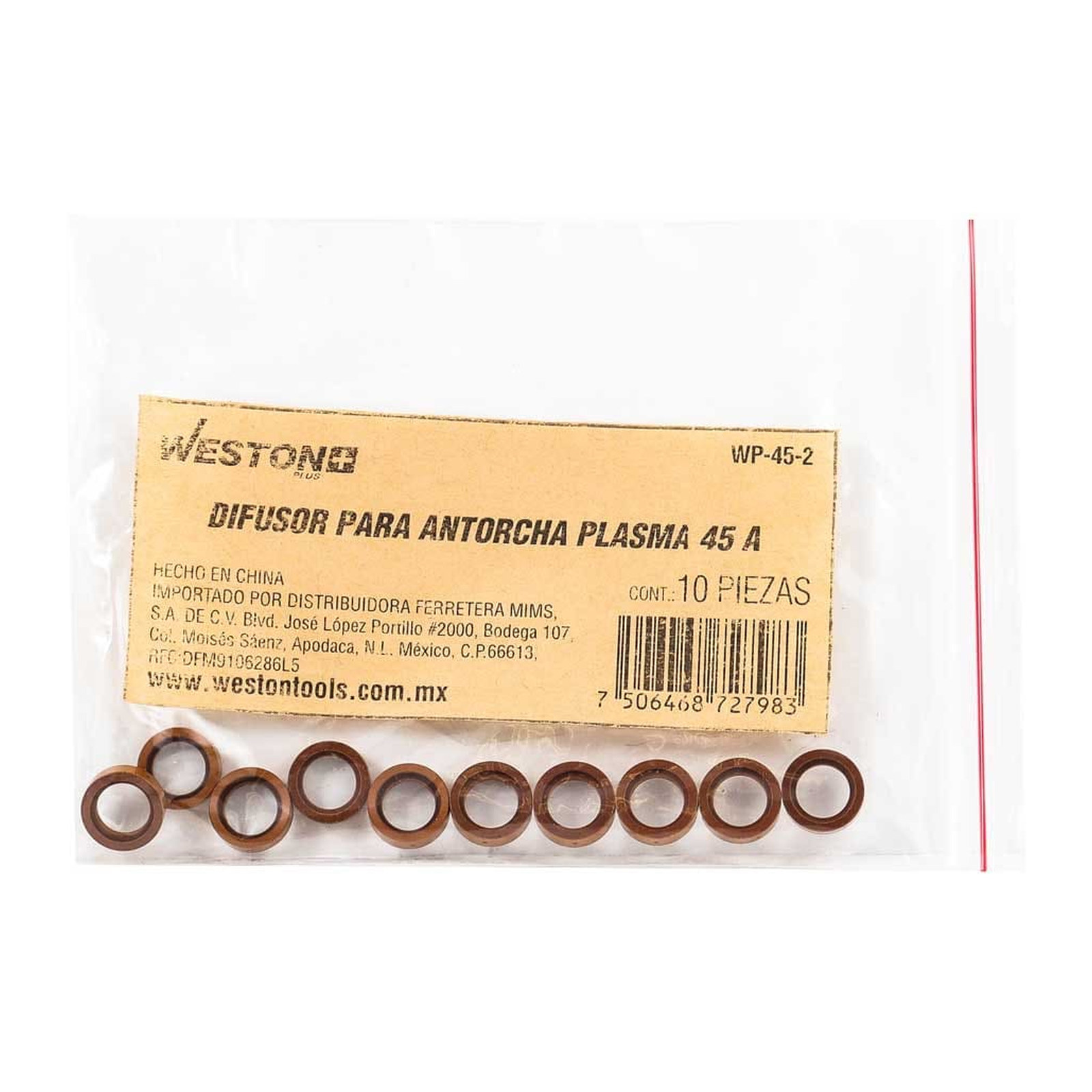 DIFUSOR P/ANTORCHA PLASMA 45AMP (Empaque c/10 pzas - Precio x pieza) - Imagen 2
