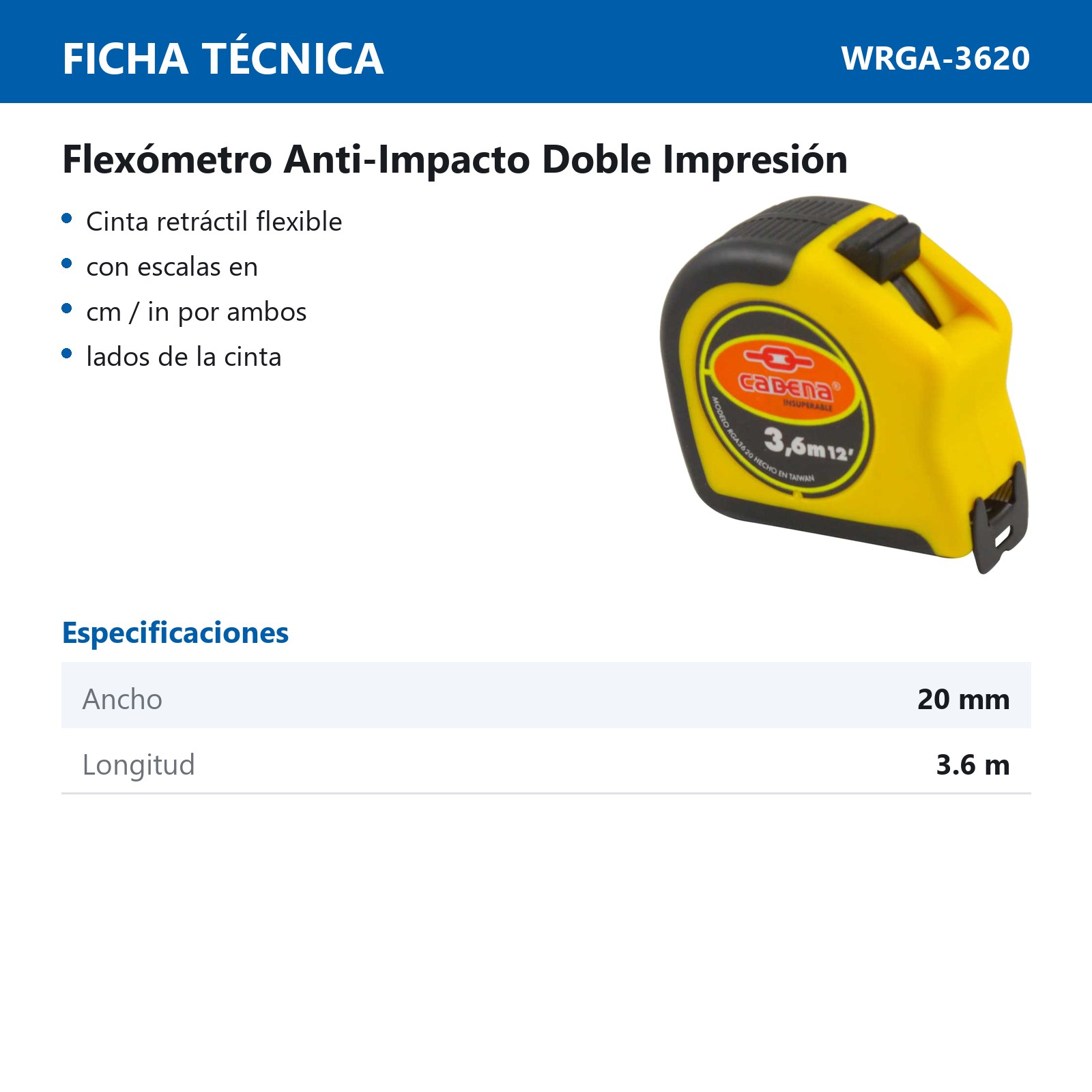 FLEXOMETRO CAD. ANTI.IMP. 3.6 MTS. - Imagen 2