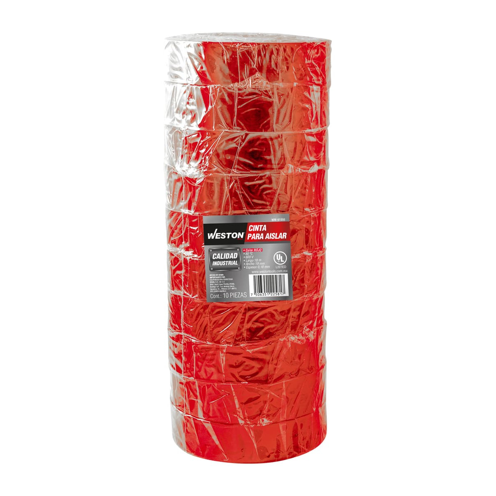 CINTA PARA AISLAR 18 m X 19 mm COLOR ROJO (Precio x Empaque - Empaque c/10 pzas) - Imagen 2