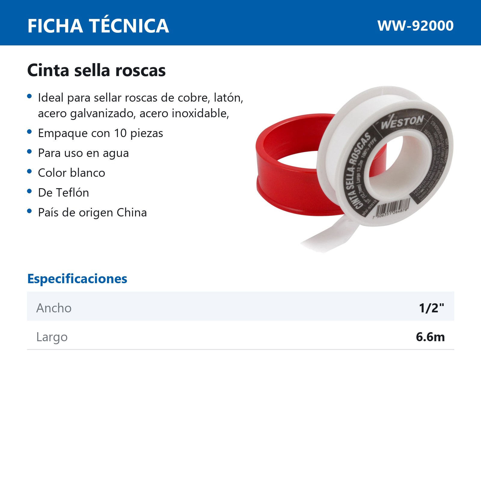 CINTA SELLA ROSCA 1/2 X .075MM X 260" (Precio x pieza - Empaque c/10 pzas) - Imagen 3