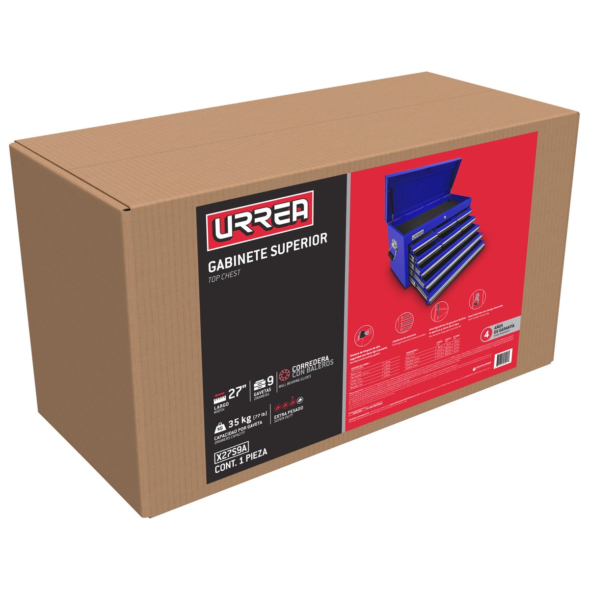 Gabinete superior 9 gavetas color azul serie X 27" Urrea - Imagen 2