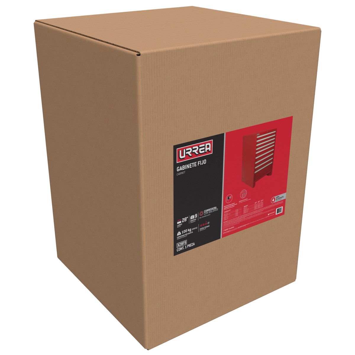 Gabinete fijo con 9 gavetas color rojo serie X 28" Urrea - Imagen 2