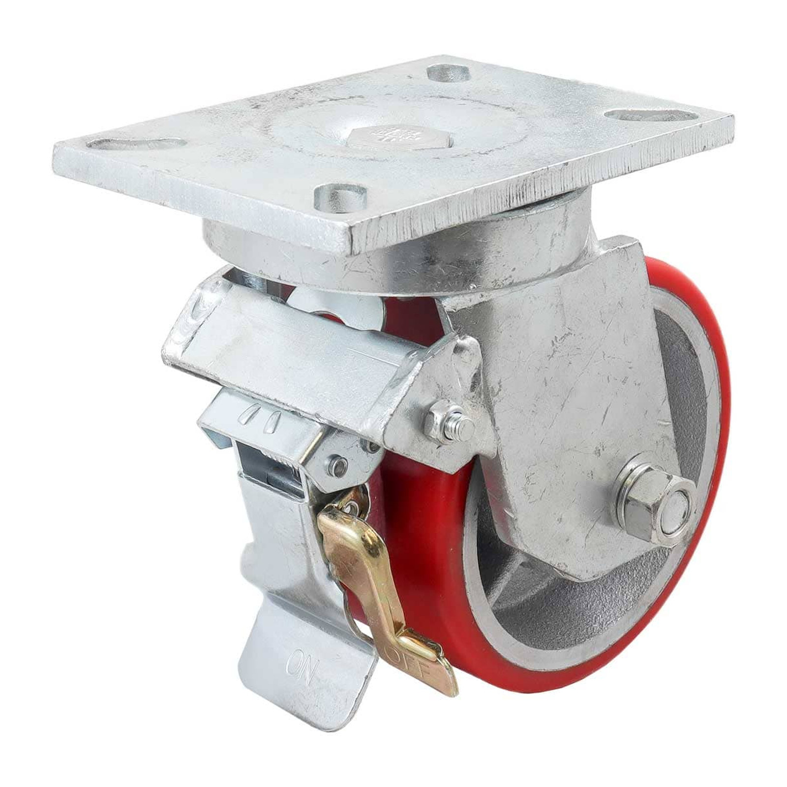 Rodaja de Fierro Vaciado con Poliuretano Rojo Giratoria con Freno 6" x 3" (152 x 75 mm) Weston