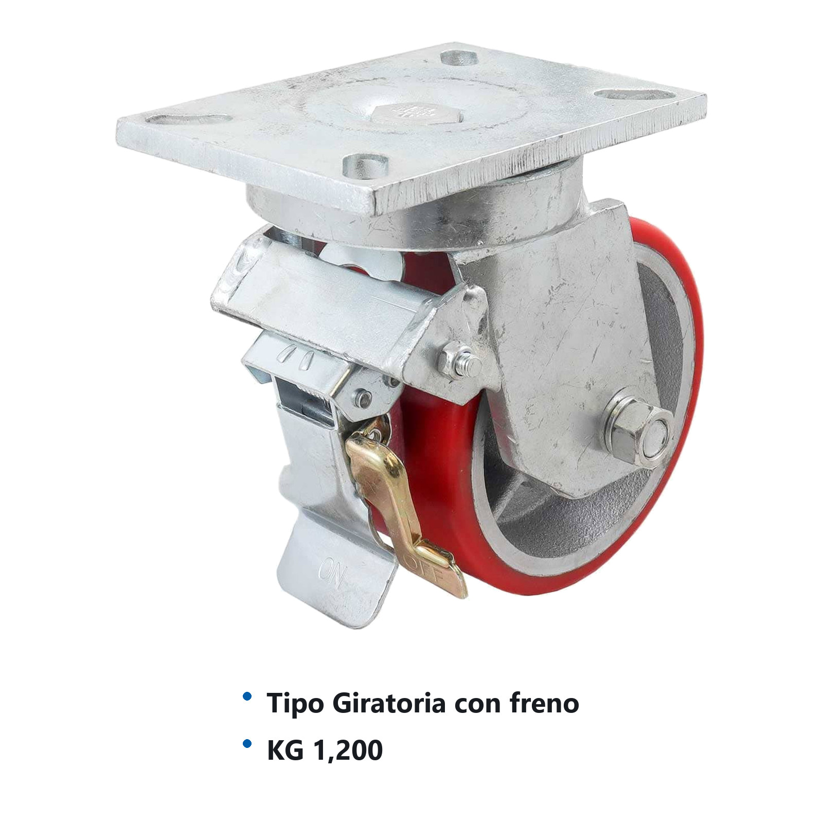 RODAJA FIERRO VACIADO C/PU ROJA GIR. C/FRENO 6" X 3" (152*75MM) - Imagen 2