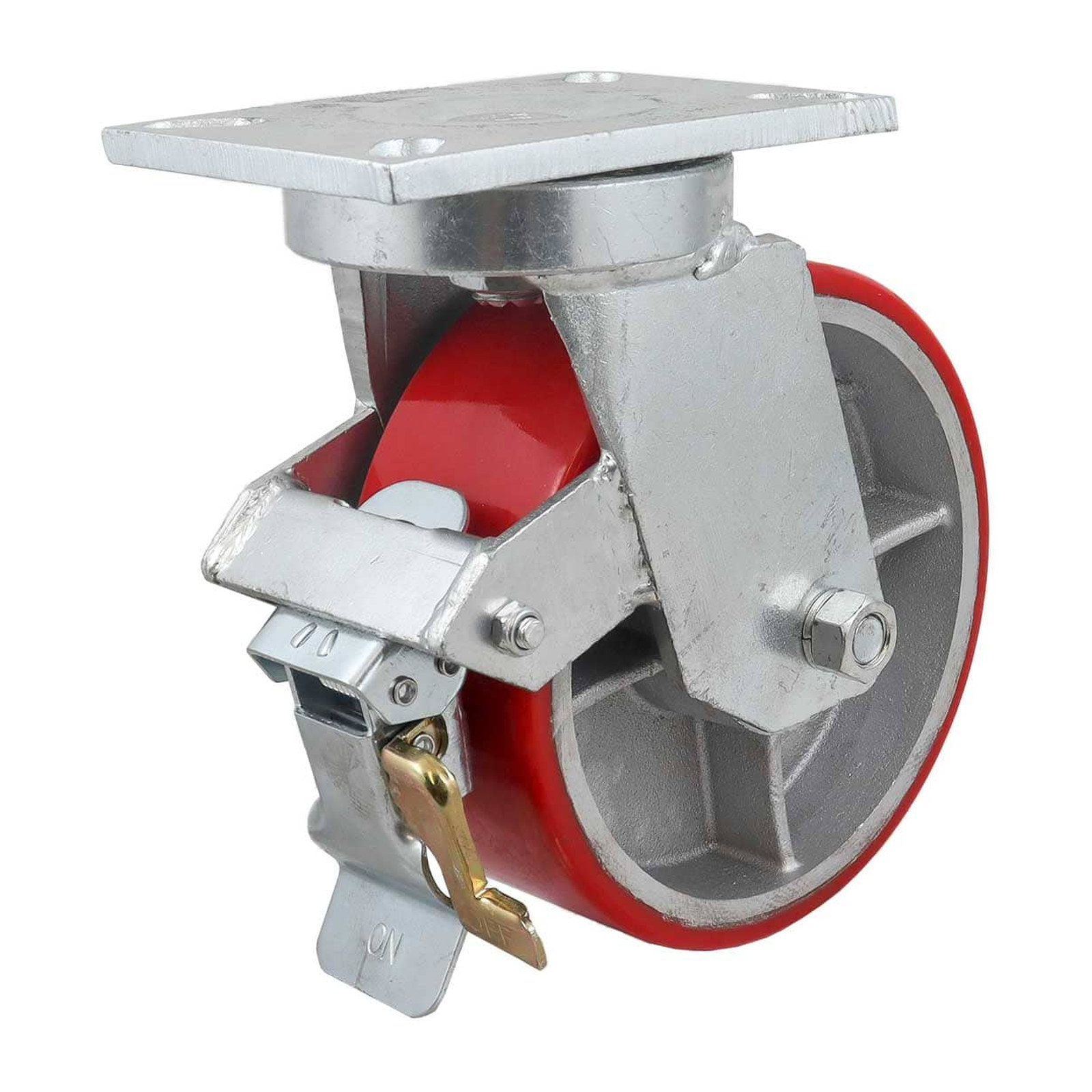 Rodaja de Fierro Vaciado con Poliuretano Rojo Giratoria con Freno 8" x 3" (203 x 75 mm) Weston