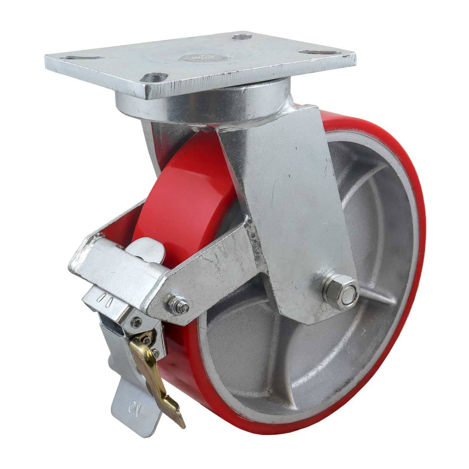 Rodaja de Fierro Vaciado con Poliuretano Rojo Giratoria con Freno 10" x 3" (254 x 75 mm) Weston