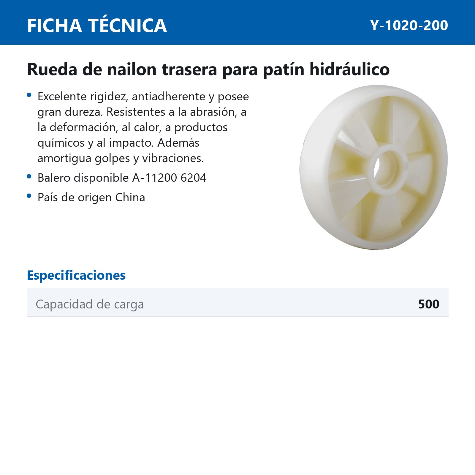 RUEDA NYLON TRASERA P/PATIN  8X2" - Imagen 2