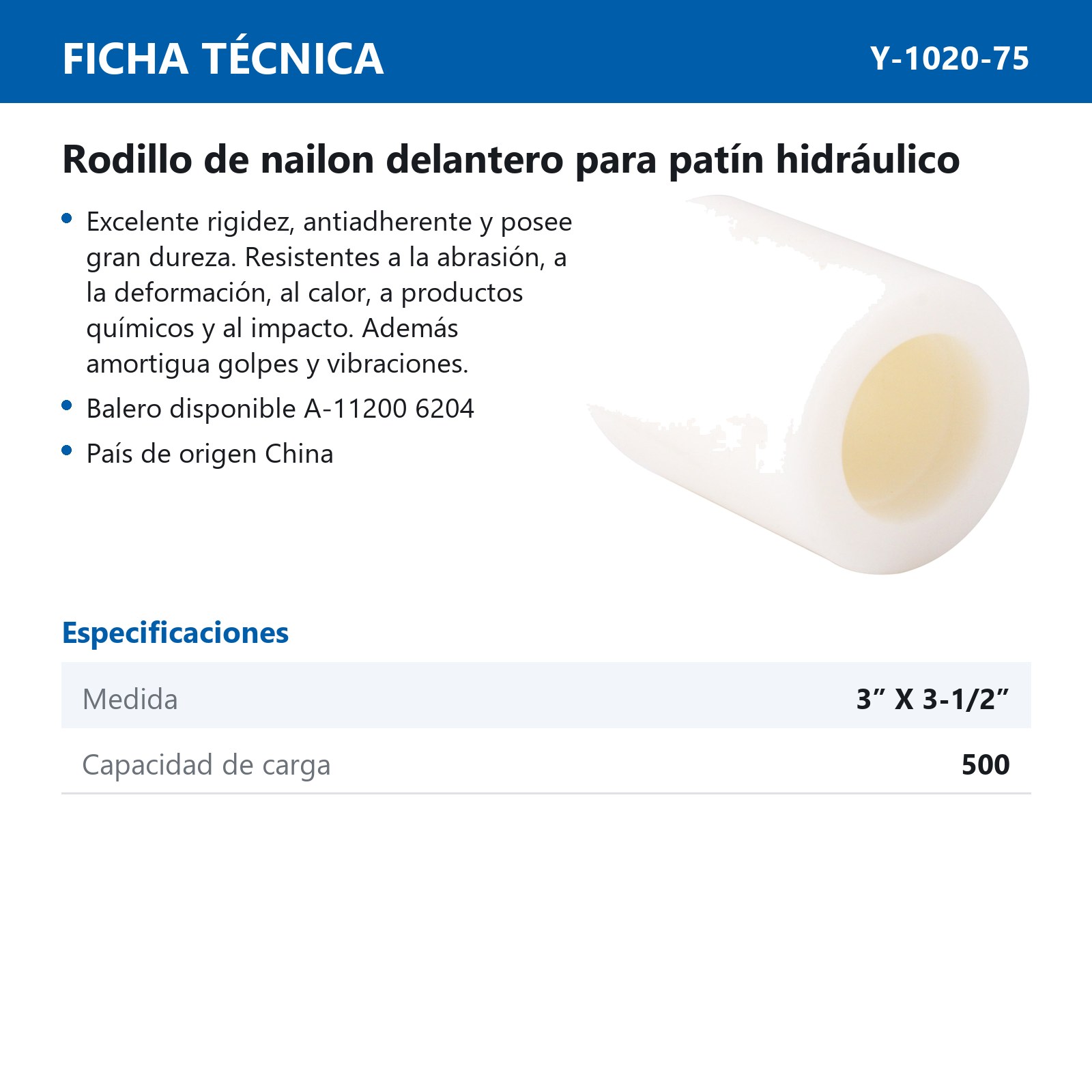 RODILLO DELANTERO DE NYLON P/PATIN 74X93MM - Imagen 2