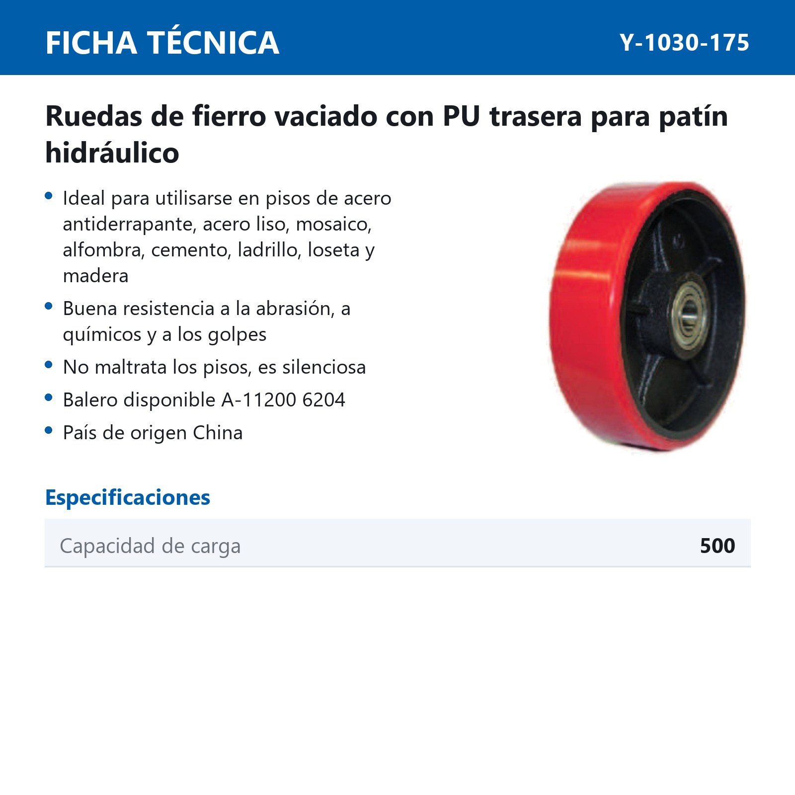 RUEDA TRASERA P/PATIN FIERRO VACIADO PU 7X2" - Imagen 2