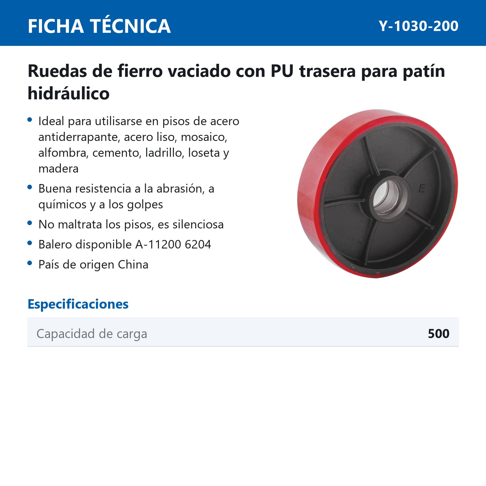 RUEDA TRASERA P/PATIN FIERRO VACIADO PU 8X2" - Imagen 2