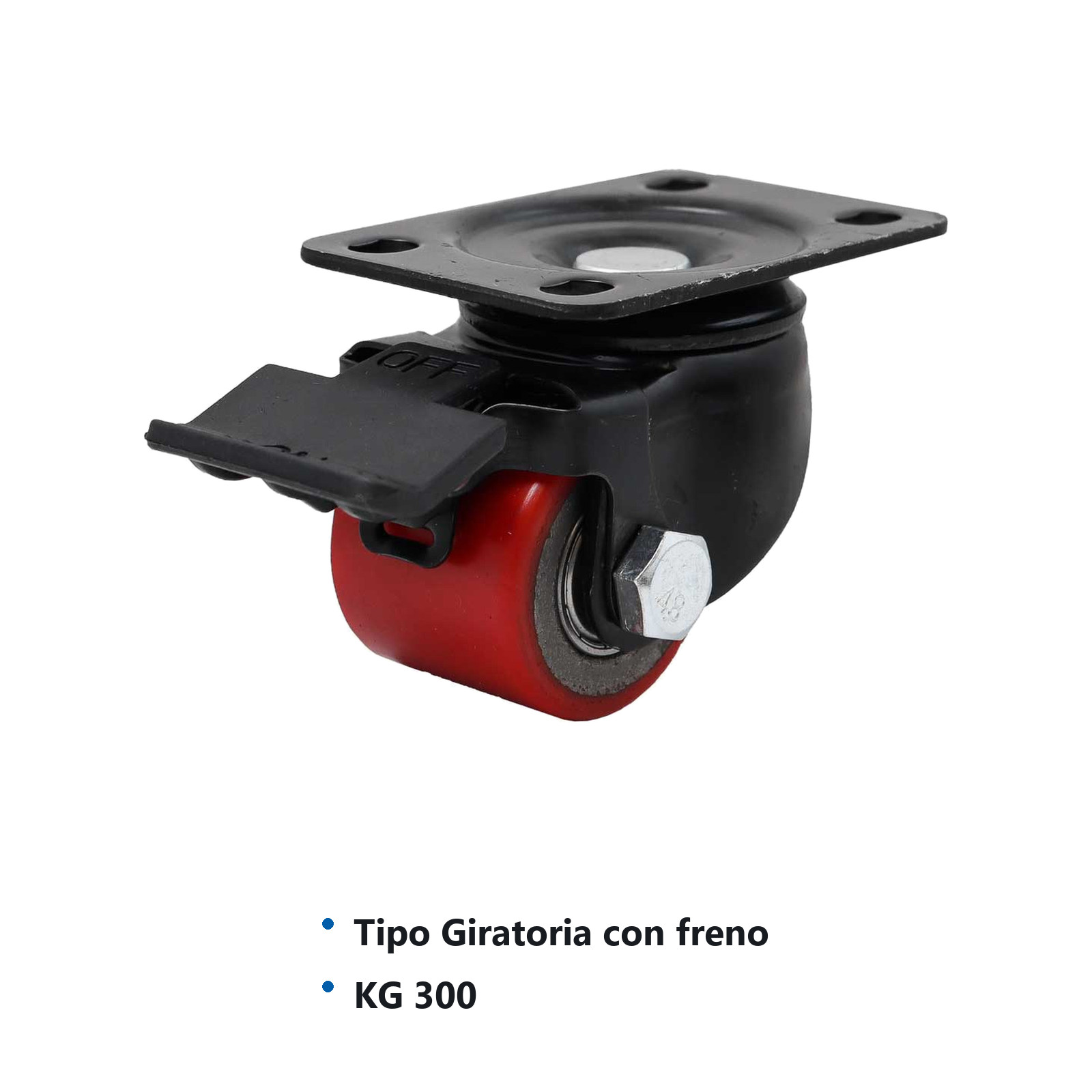 RODAJA FIERRO VACIADO C/PU ROJA GIR. C/FRENO HORQUILLA NEGRA 2" (50*42MM) - Imagen 2
