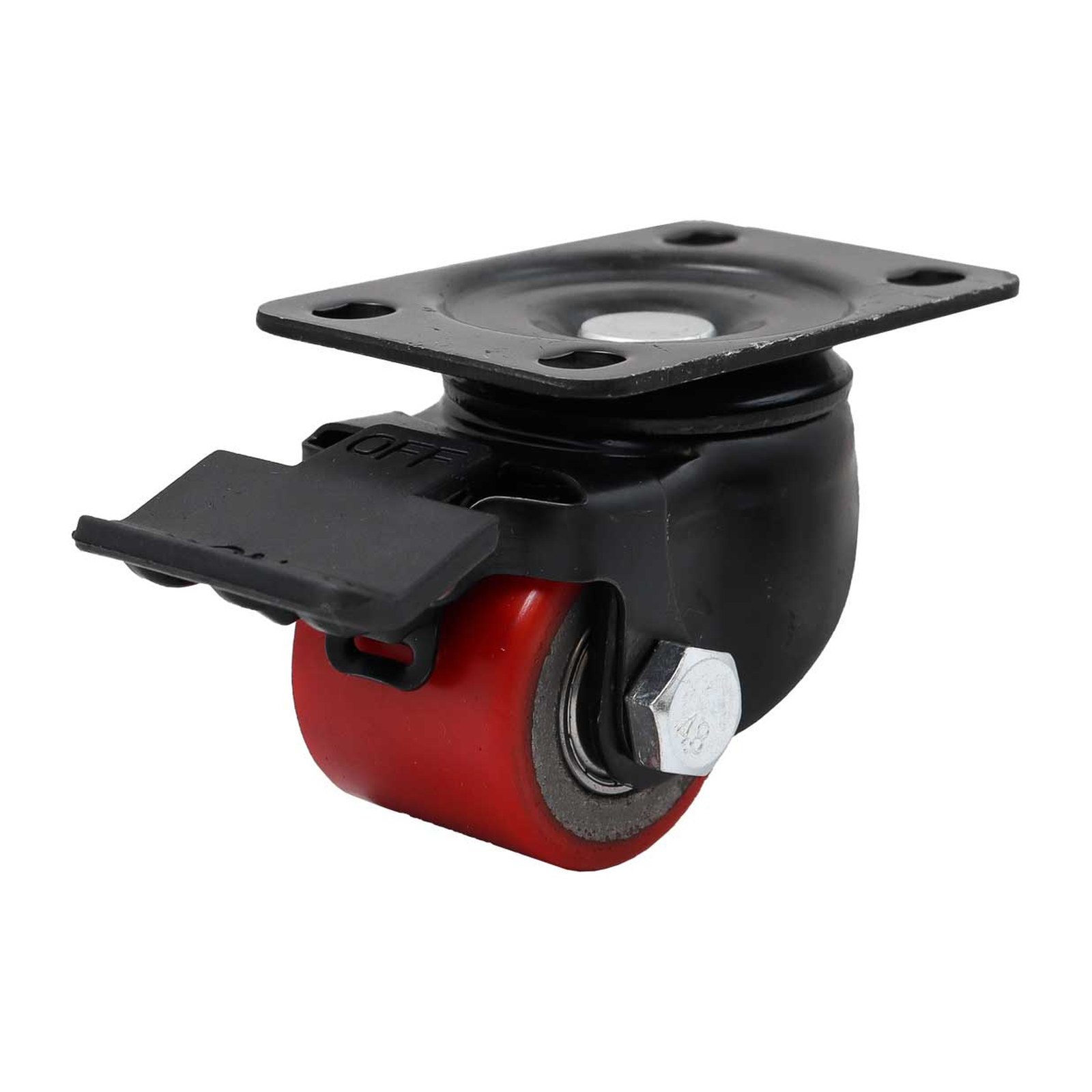 Rodaja Giratoria con Freno Weston 3" (75×40 mm) Fierro Vaciado con Poliuretano Rojo Horquilla Negra