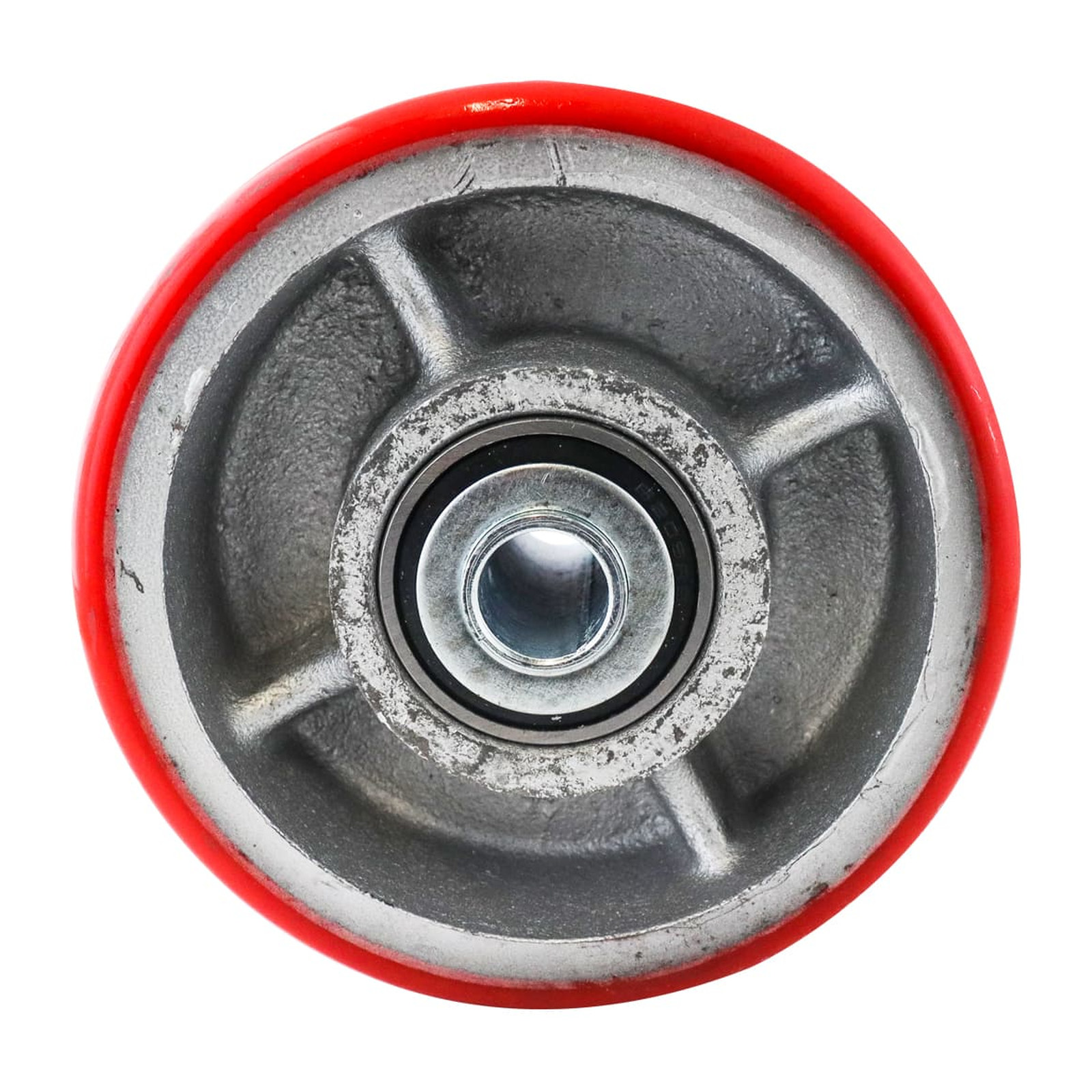 RUEDA FIERRO VACIADO C/PU ROJA 6X3" C/BALERO - Imagen 2