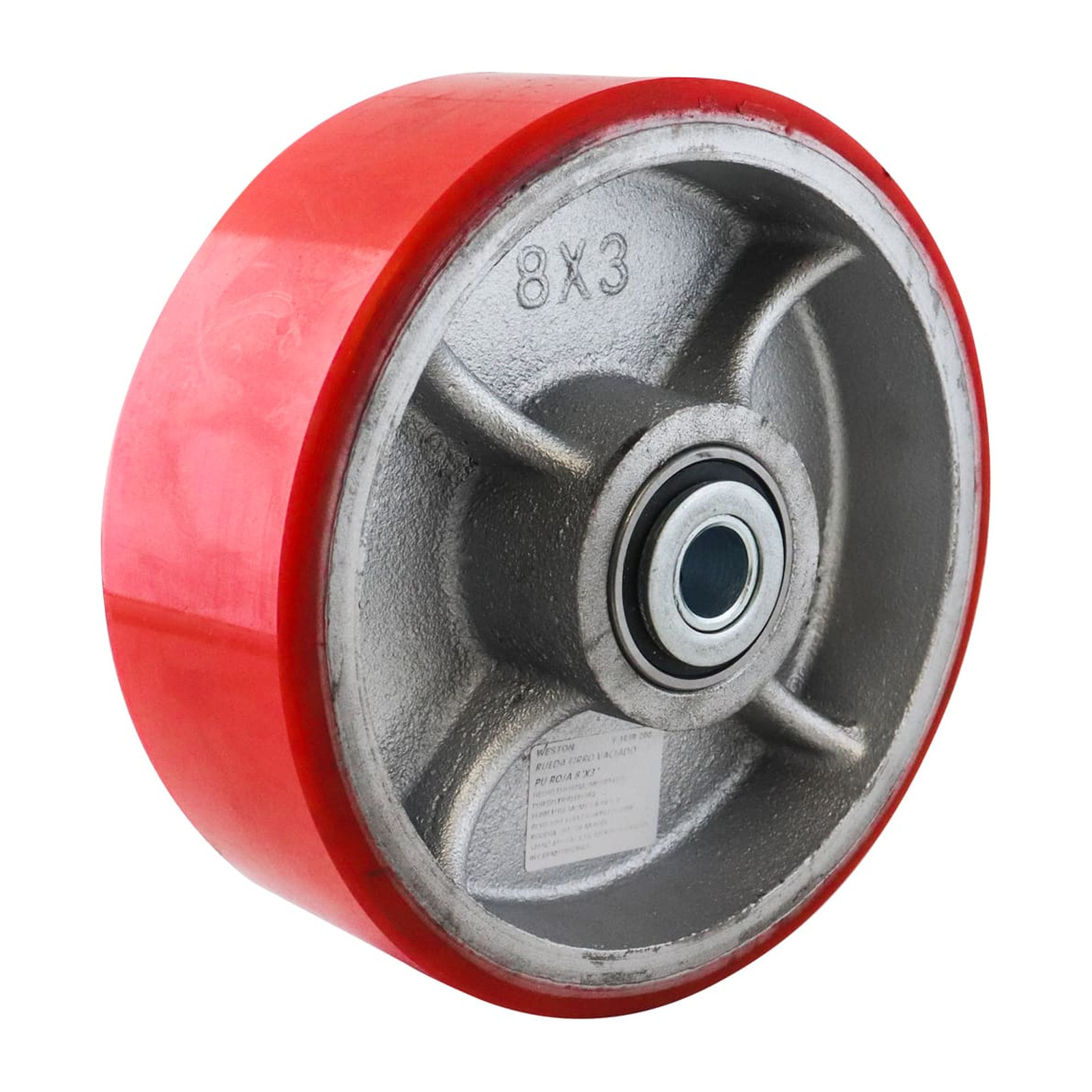 Rueda de Hierro Fundido con Poliuretano Rojo 8x3" con Balero WESTON
