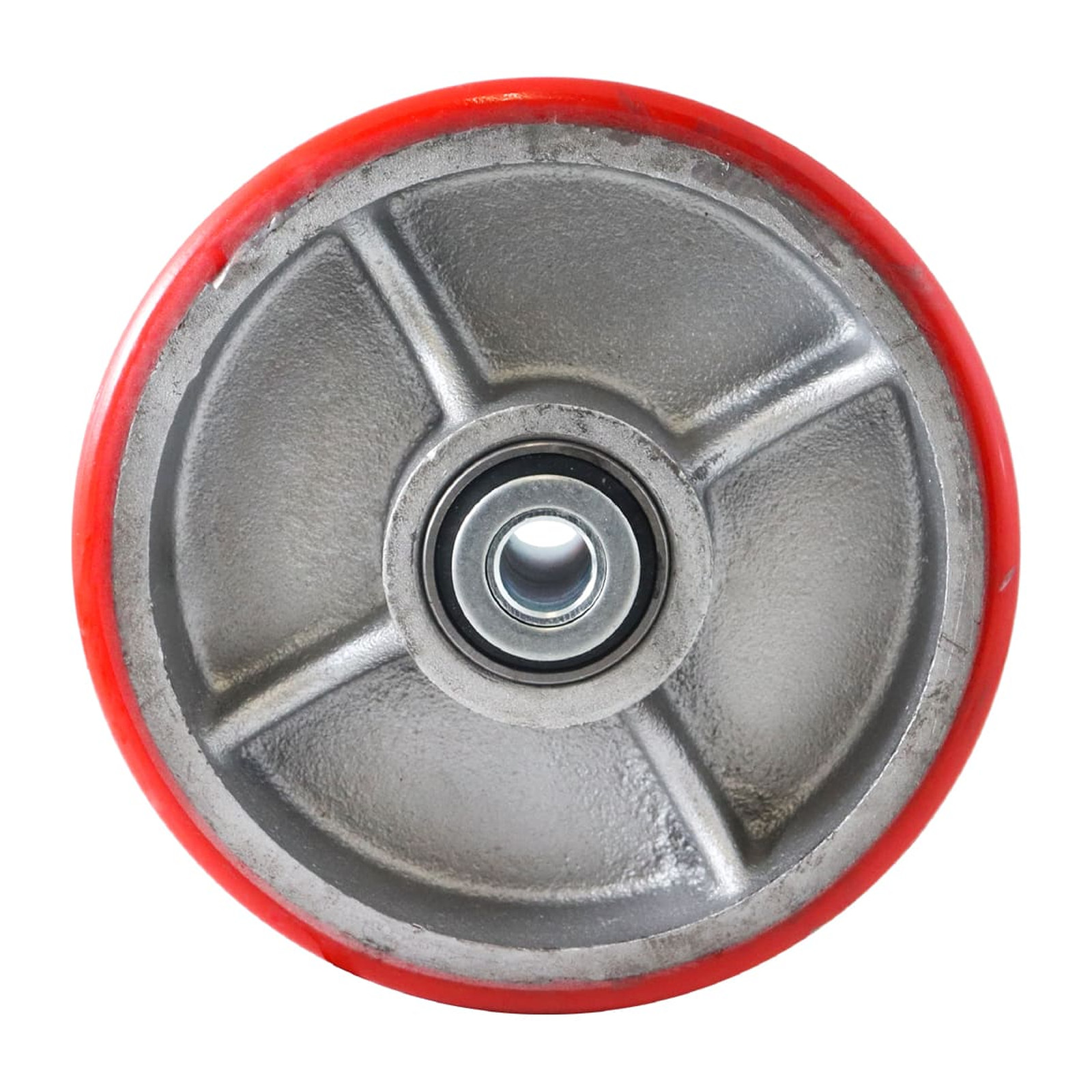 RUEDA FIERRO VACIADO C/PU ROJA 8X3" C/BALERO - Imagen 2