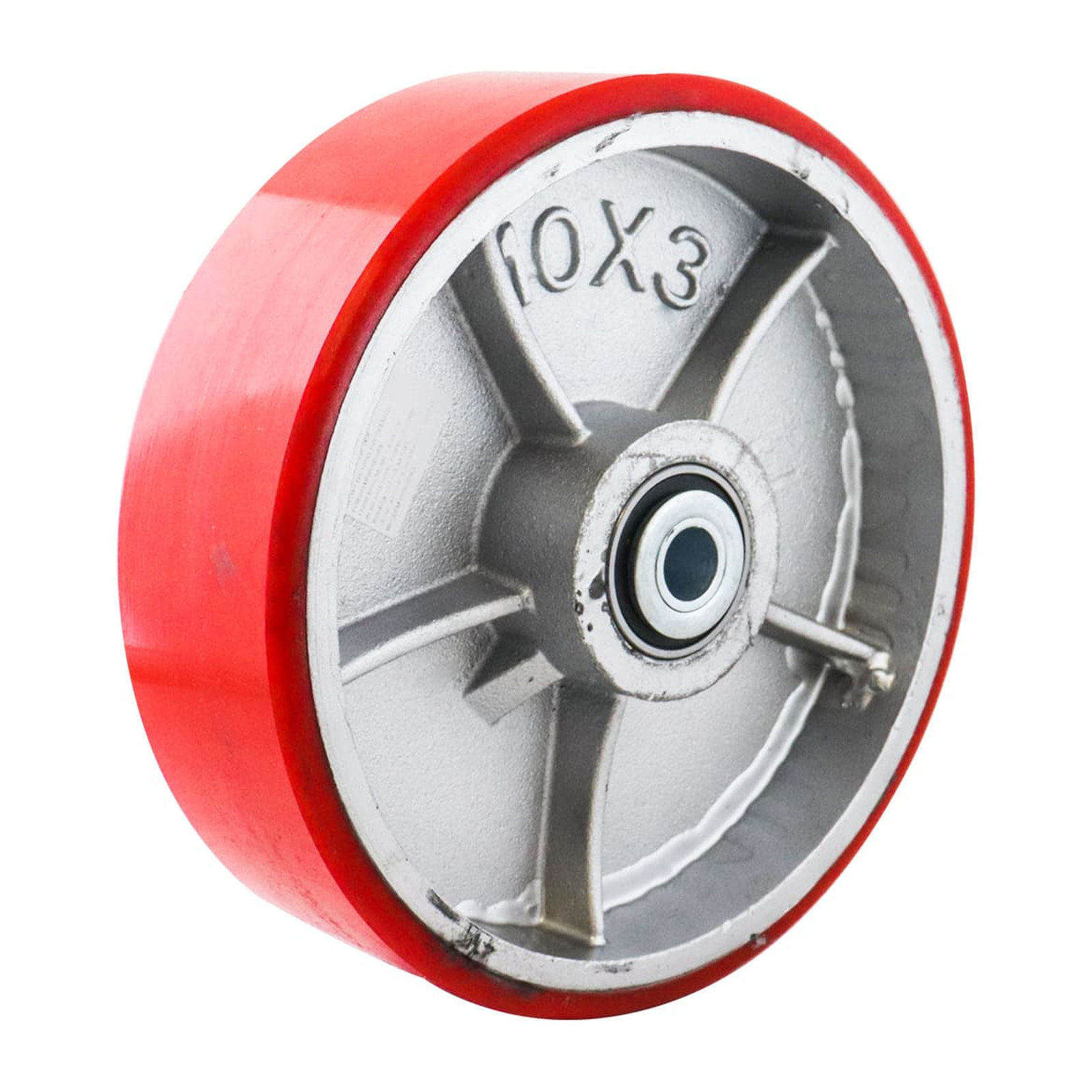 Rueda de Hierro Fundido con Poliuretano Roja 10x3" con Balero Weston