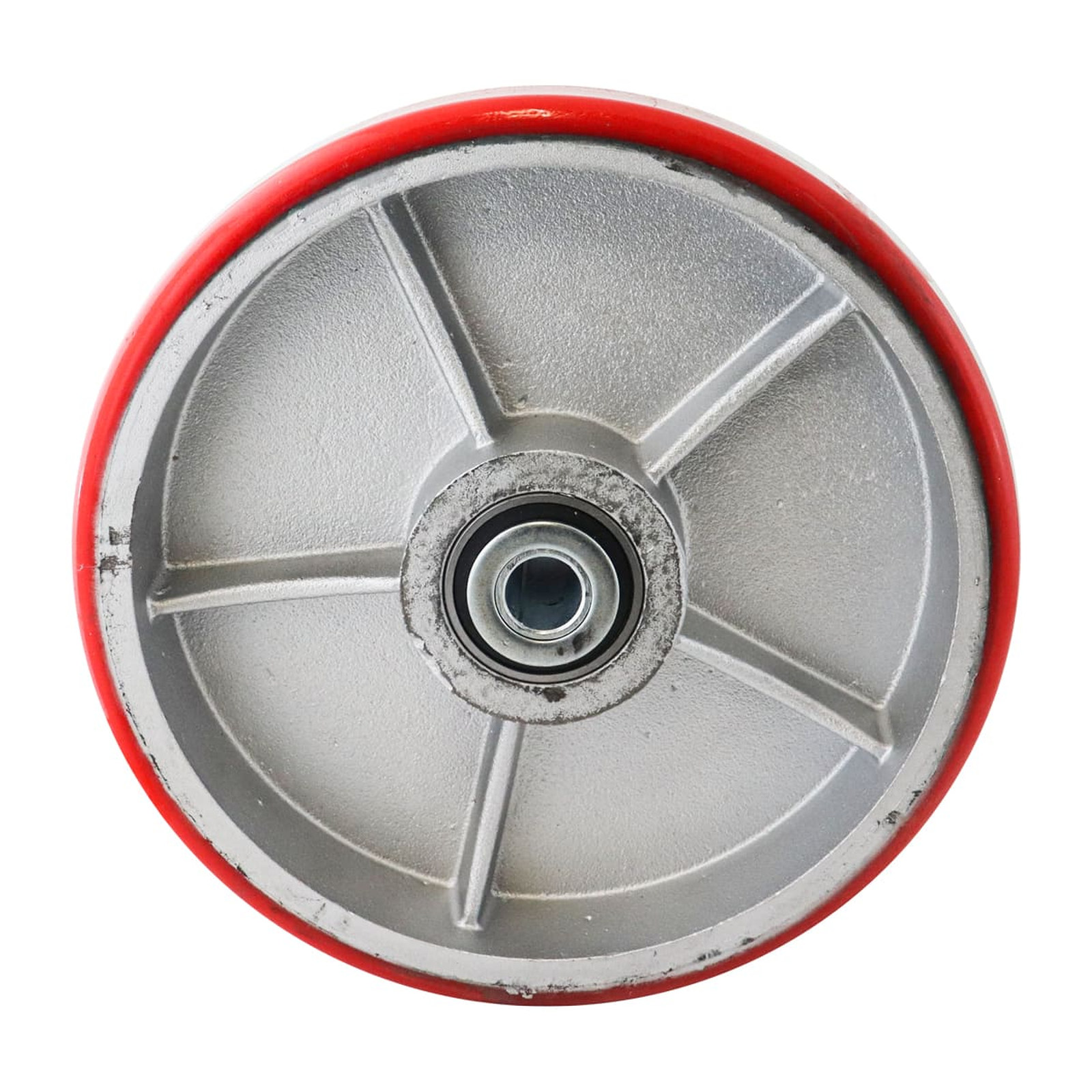 RUEDA FIERRO VACIADO C/PU ROJA 10X3" C/BALERO - Imagen 2