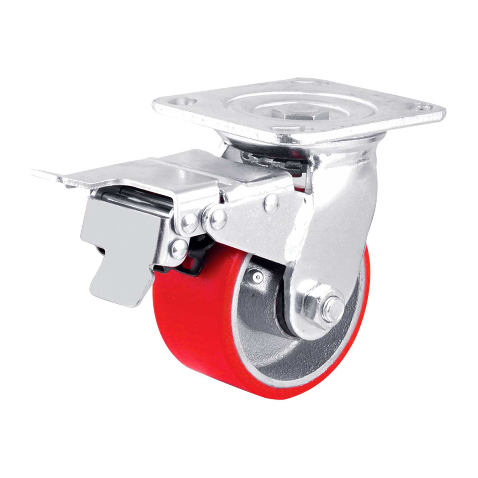 Rodaja de Fierro Vaciado con Poliuretano Rojo y Freno Total 4 x 2" Weston
