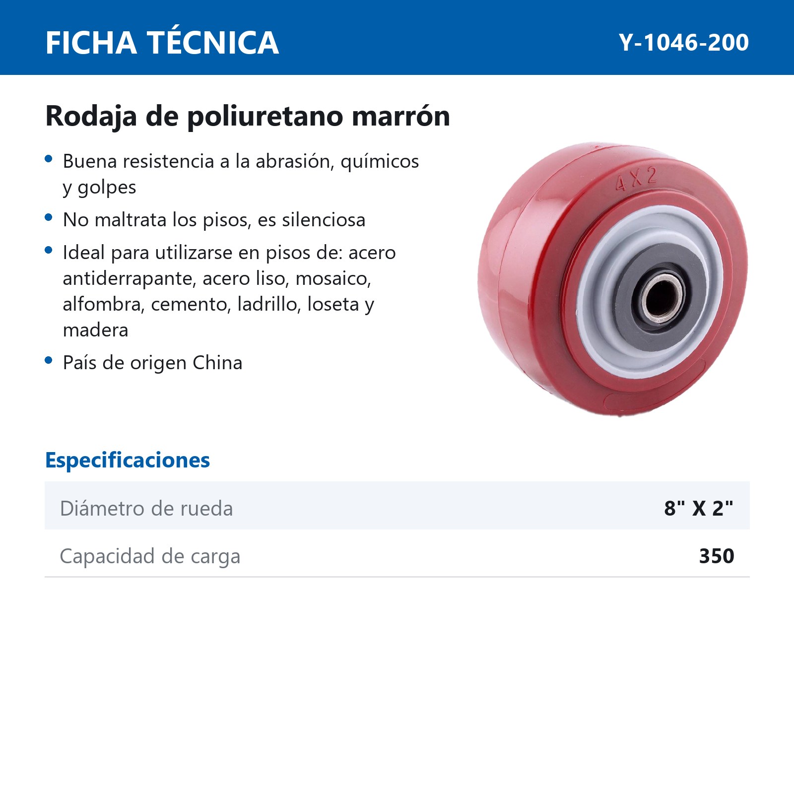 RUEDA MARRON PU 8X2" C/BALERO Y 2 CUBIERTAS PLASTICAS - Imagen 2
