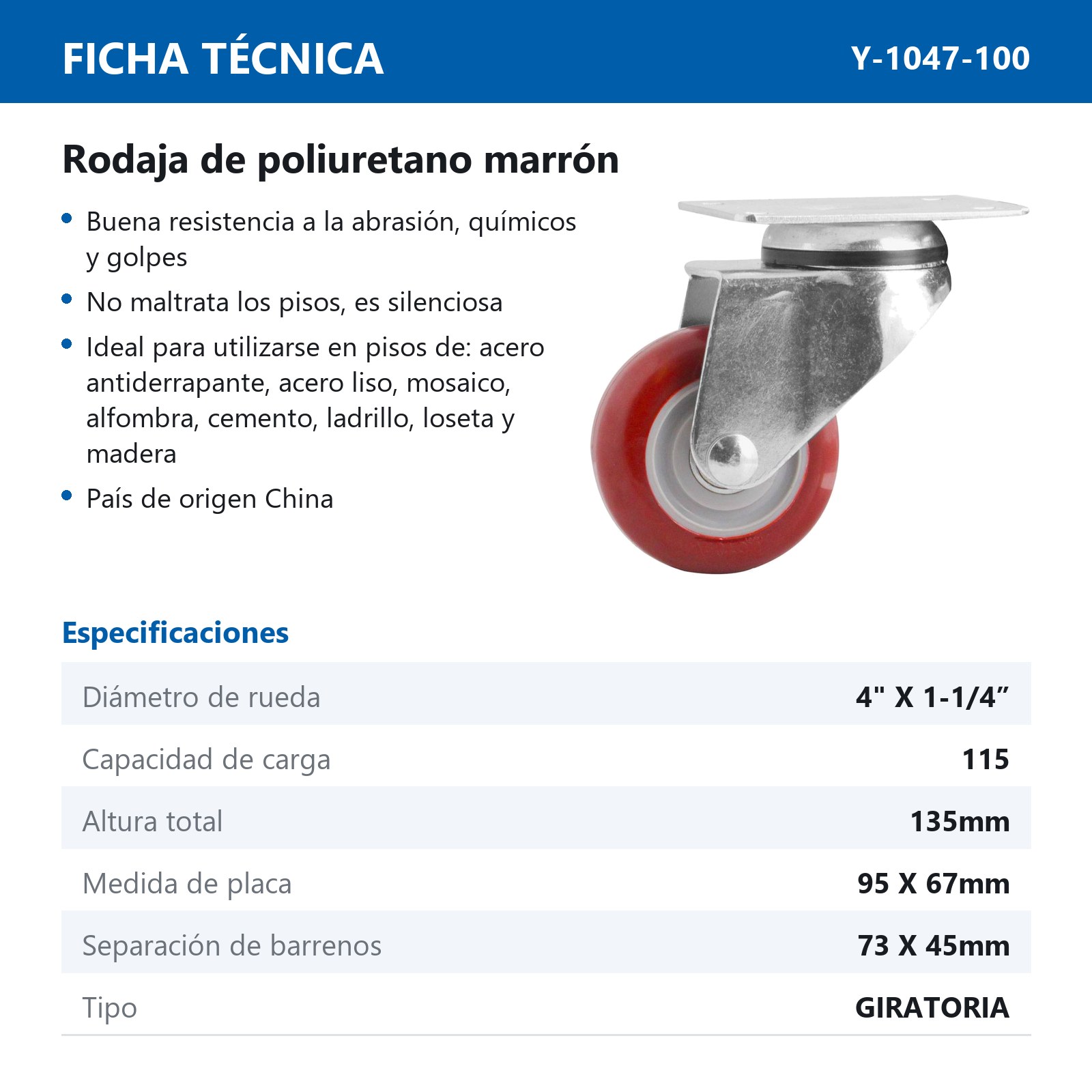 RODAJA MARRON PU GIRA. 4X1-1/4" - Imagen 2