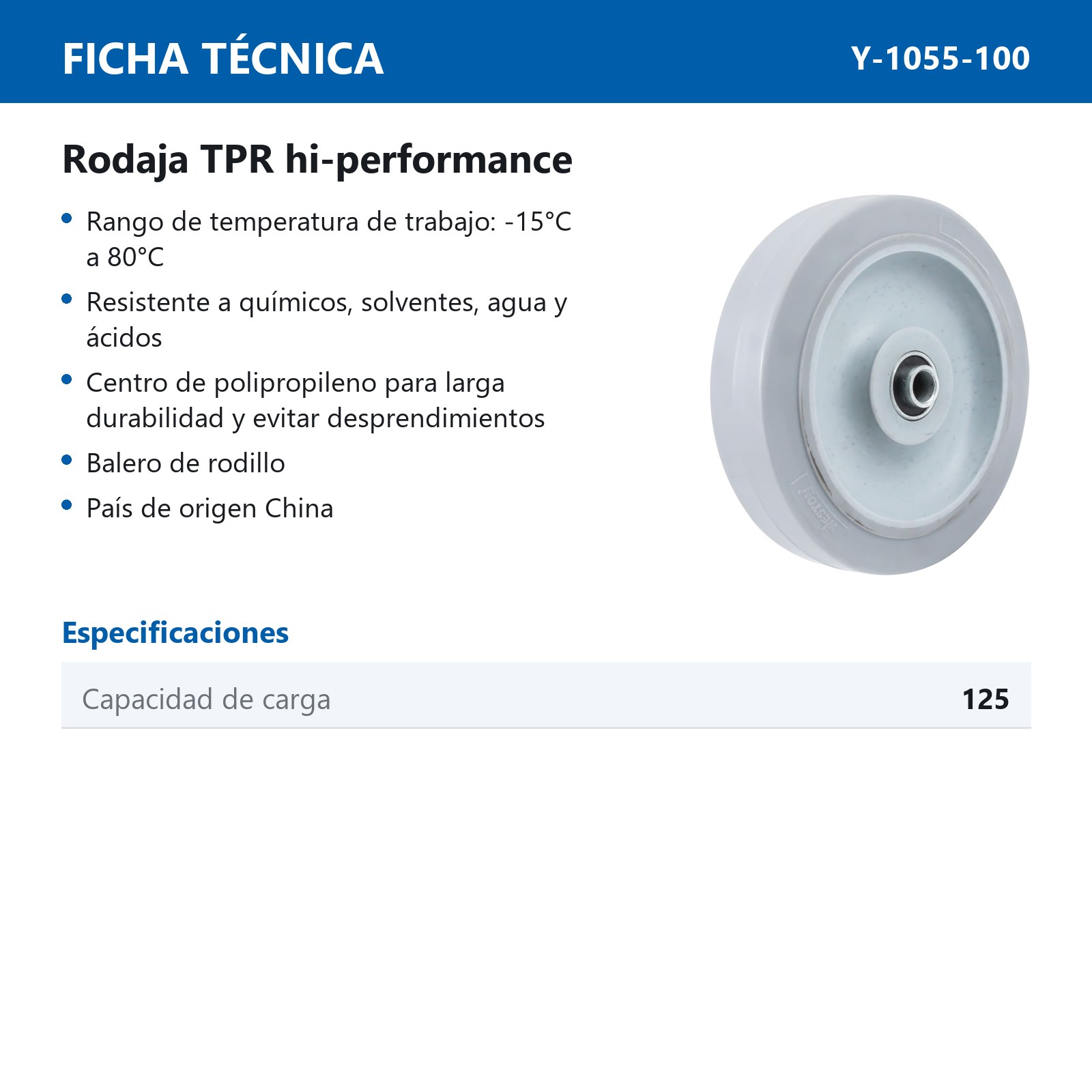 RUEDA TPR HI-PERFORMANCE 4 X 1 1/4" C/BALERO - Imagen 2