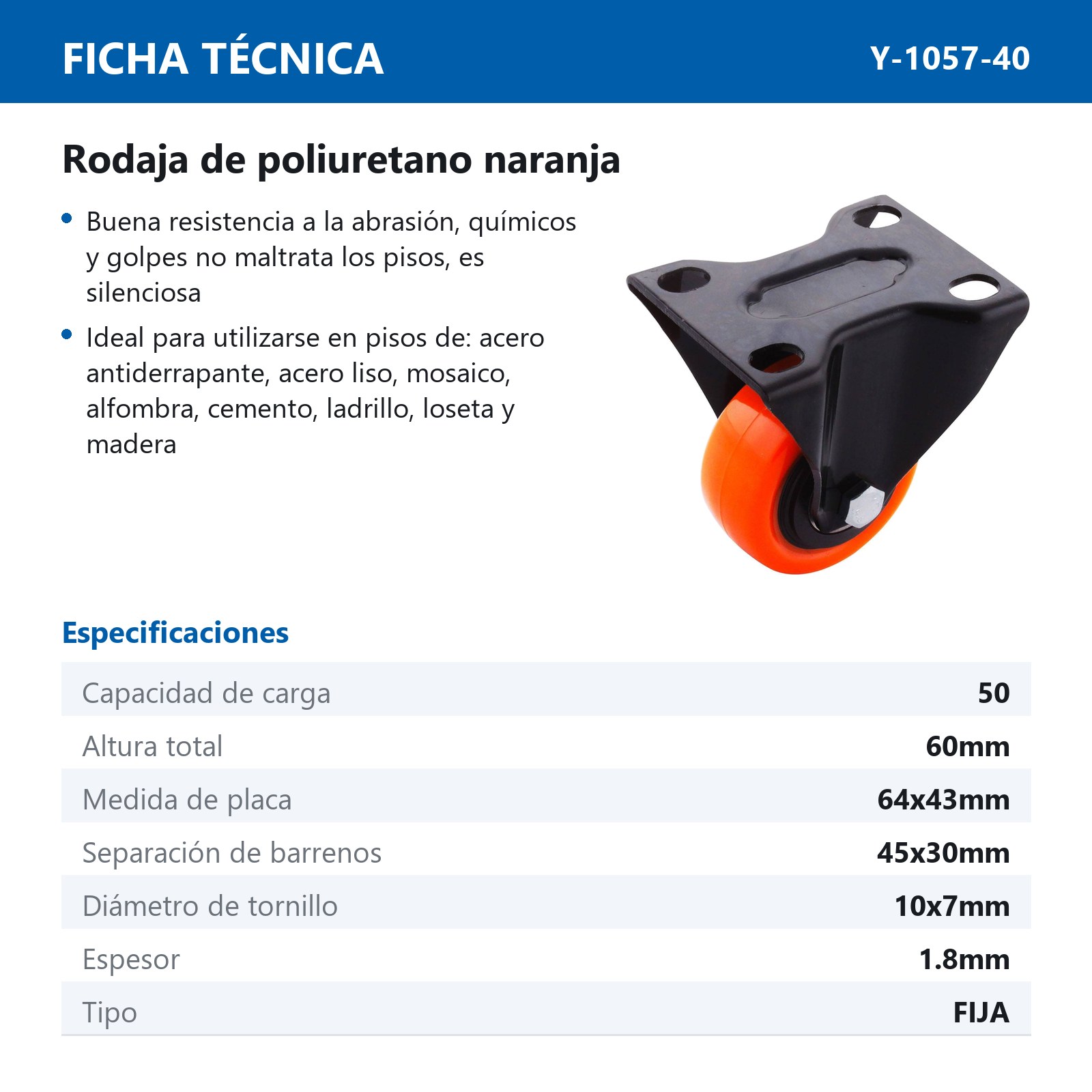 RODAJA NARANJA PU C/BALERO FIJA 1-1/2 x 7/8" - Imagen 2