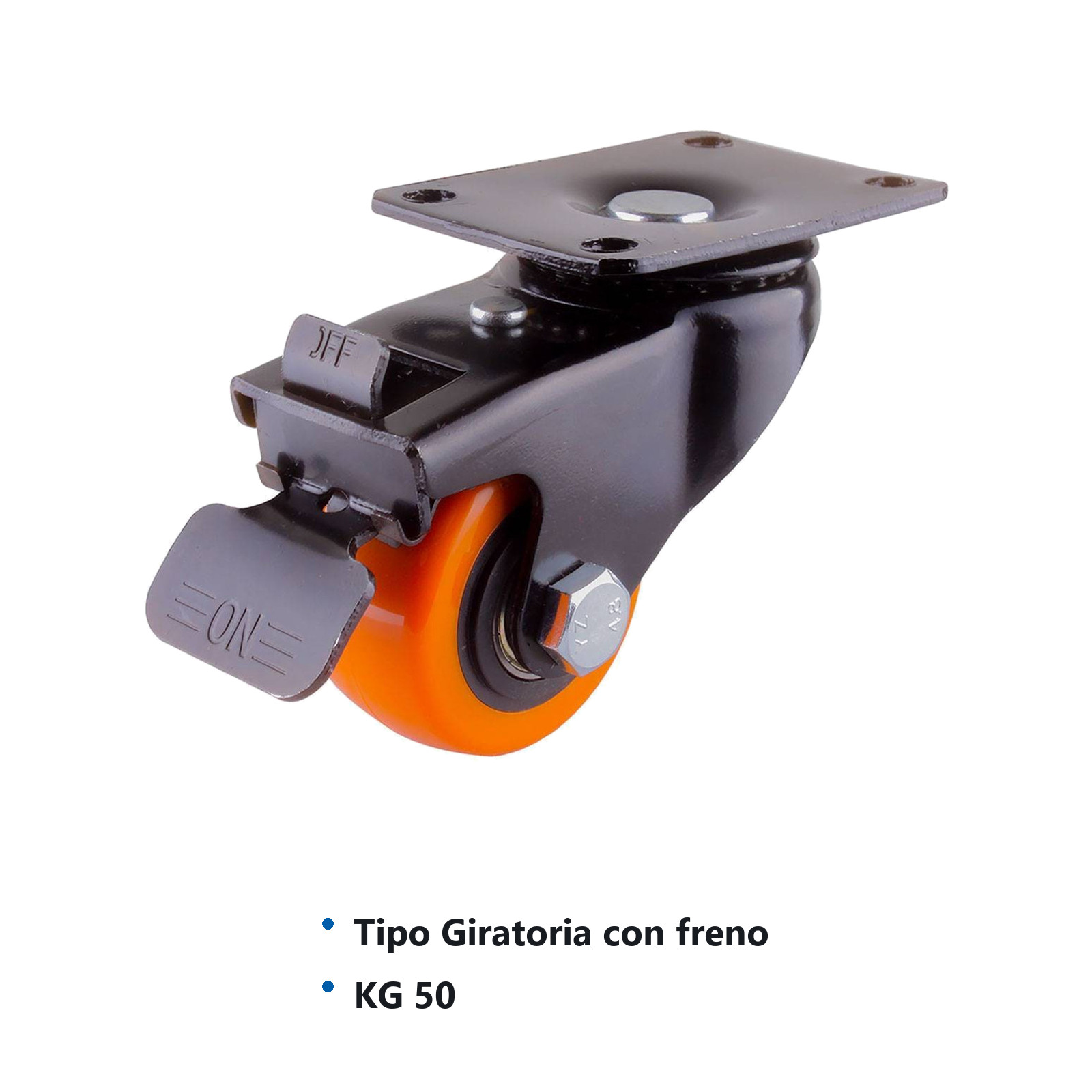 RODAJA NARANJA PU C/BALERO GIRA. C/FRENO 1-1/2 x 7/8" - Imagen 2