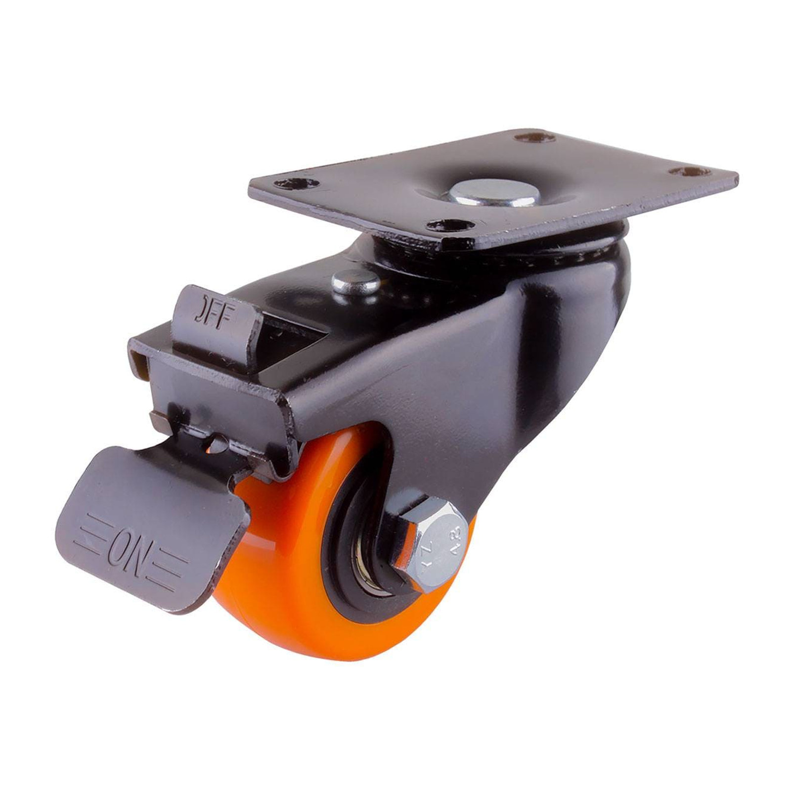 Rodaja de Poliuretano Naranja con Balero Giratorio y Freno 3 x 1-1/4" Weston