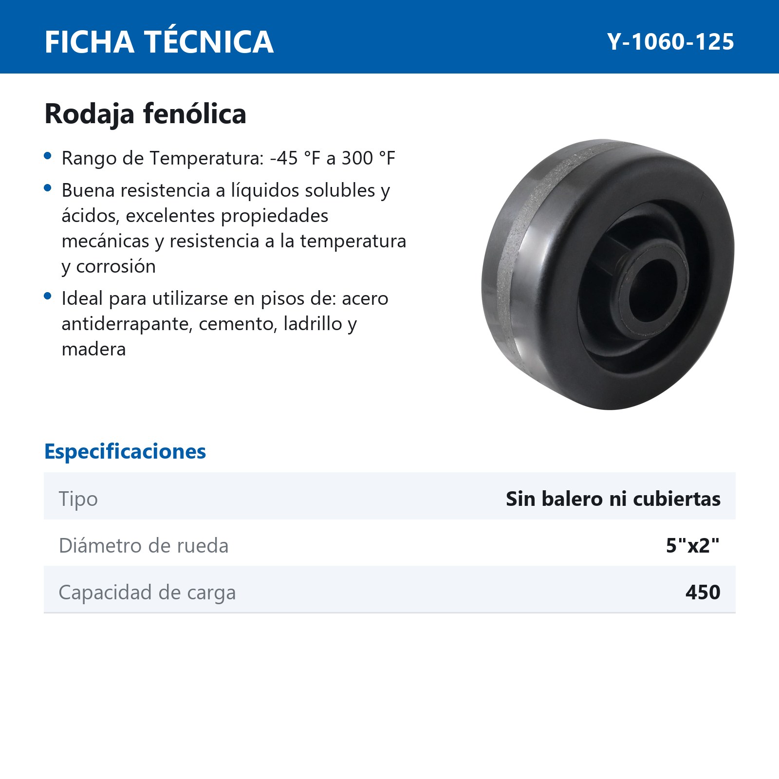 RUEDA FENOLICA 5X2" SIN BALERO NI CUBIERTAS - Imagen 2