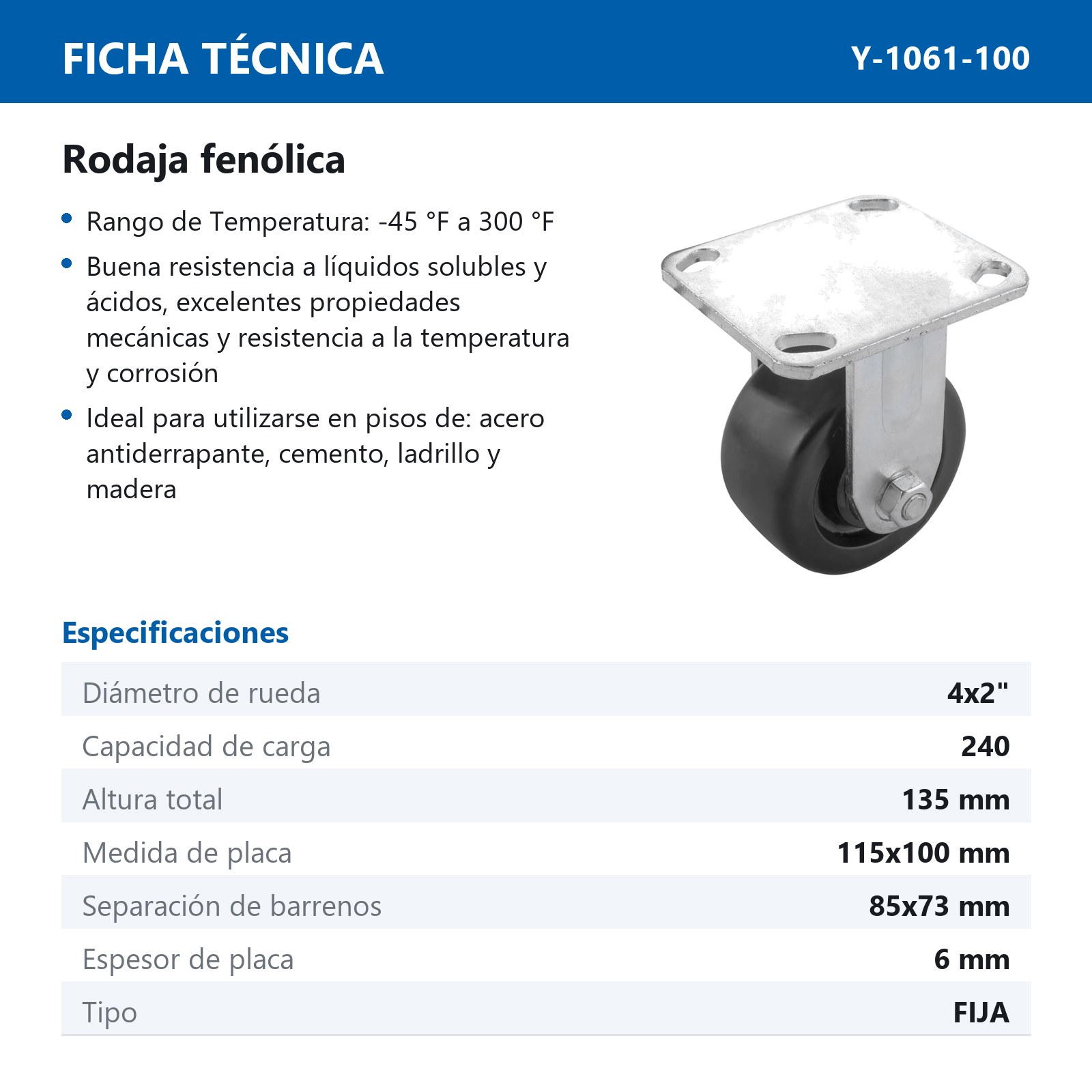RODAJA FENOLICA FIJA 4X2" - Imagen 2