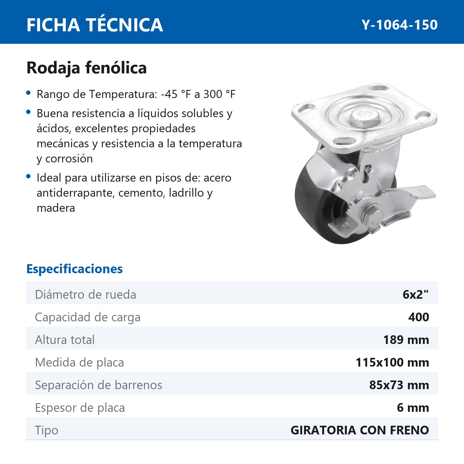 RODAJA FENOLICA GIRA. C/FRENO 6X2" - Imagen 2