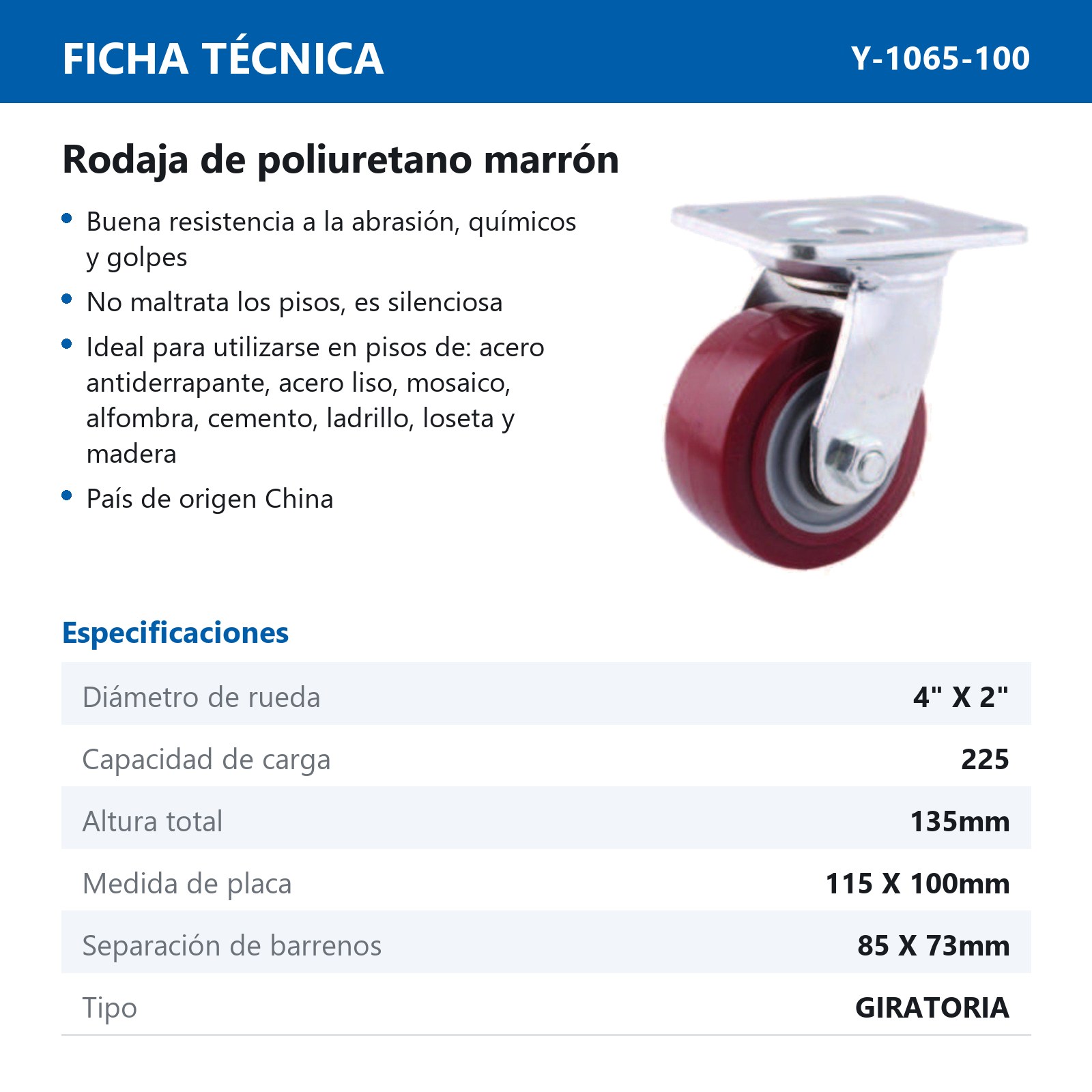 RODAJA MARRON PU GIRA. 4X2" - Imagen 2
