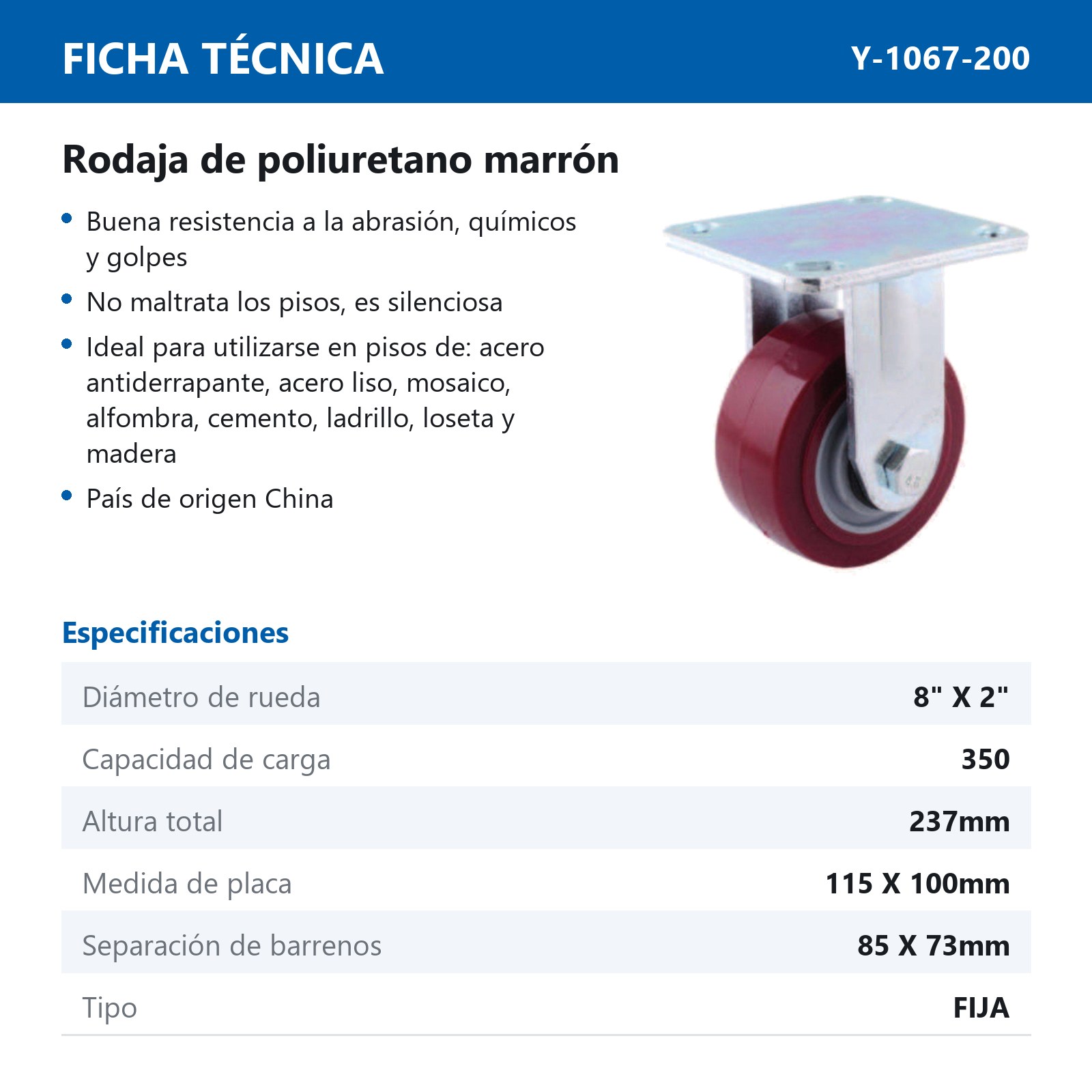 RODAJA MARRON PU FIJA 8X2" - Imagen 2