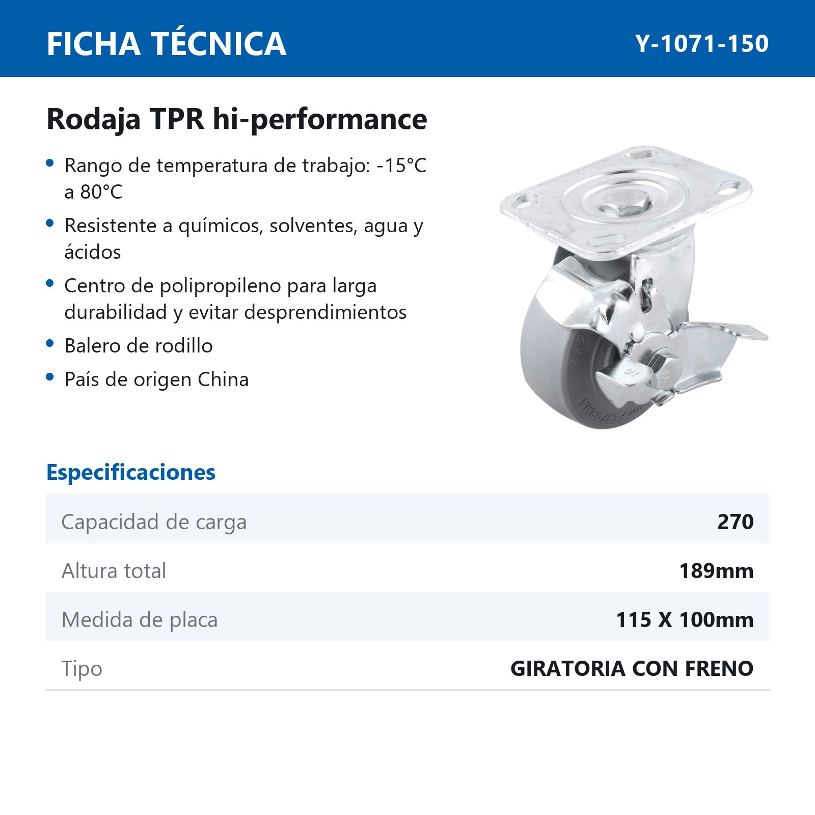 RODAJA TPR HI-PERFORMANCE GIRA. C/FRENO 6X2" - Imagen 2
