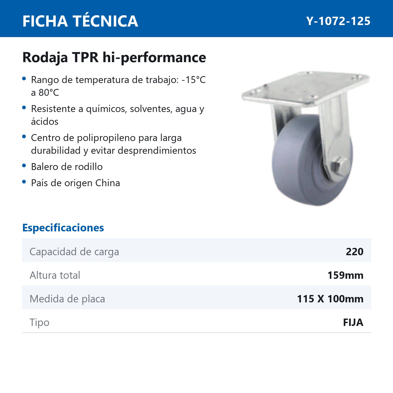 RODAJA TPR HI-PERFORMANCE FIJA 5X2" - Imagen 2