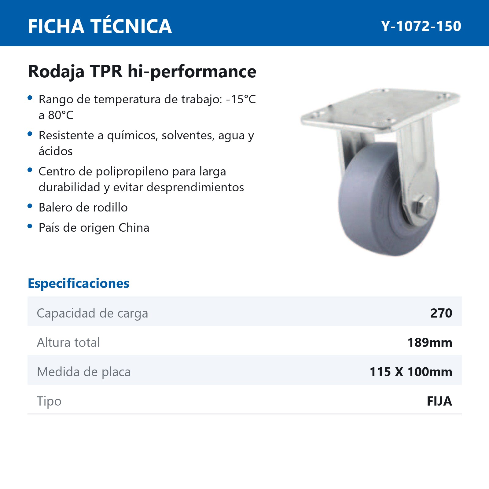 RODAJA TPR HI-PERFORMANCE FIJA 6X2" - Imagen 2