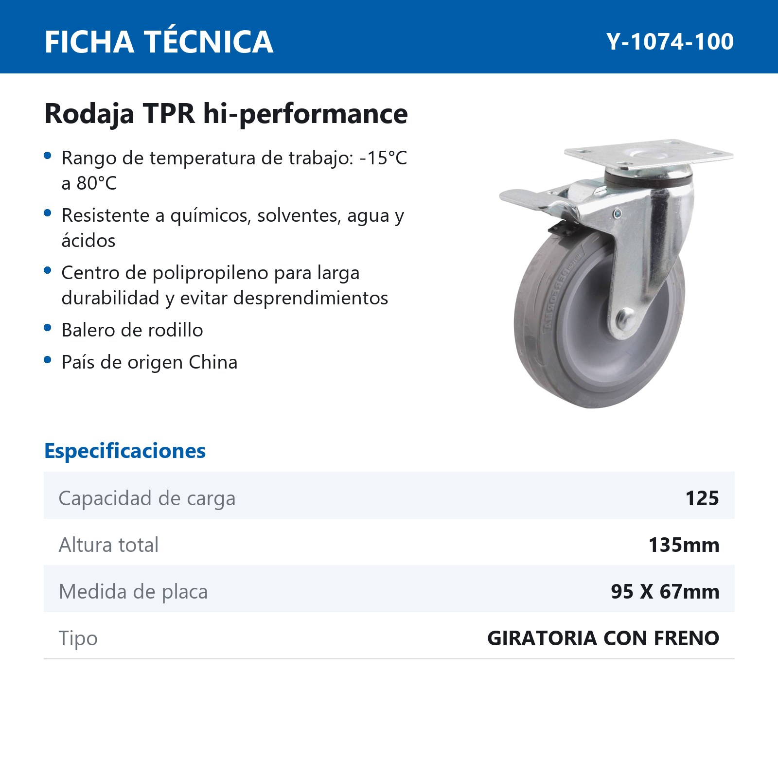 RODAJA TPR HI-PERFORMANCE GIRA. C/FRENO 4X1-1/4" - Imagen 2