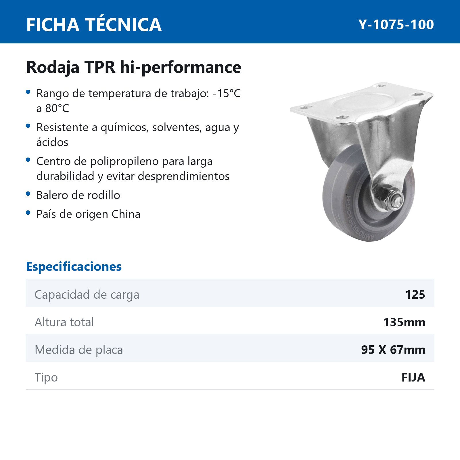 RODAJA TPR HI-PERFORMANCE FIJA 4X1-1/4" - Imagen 2