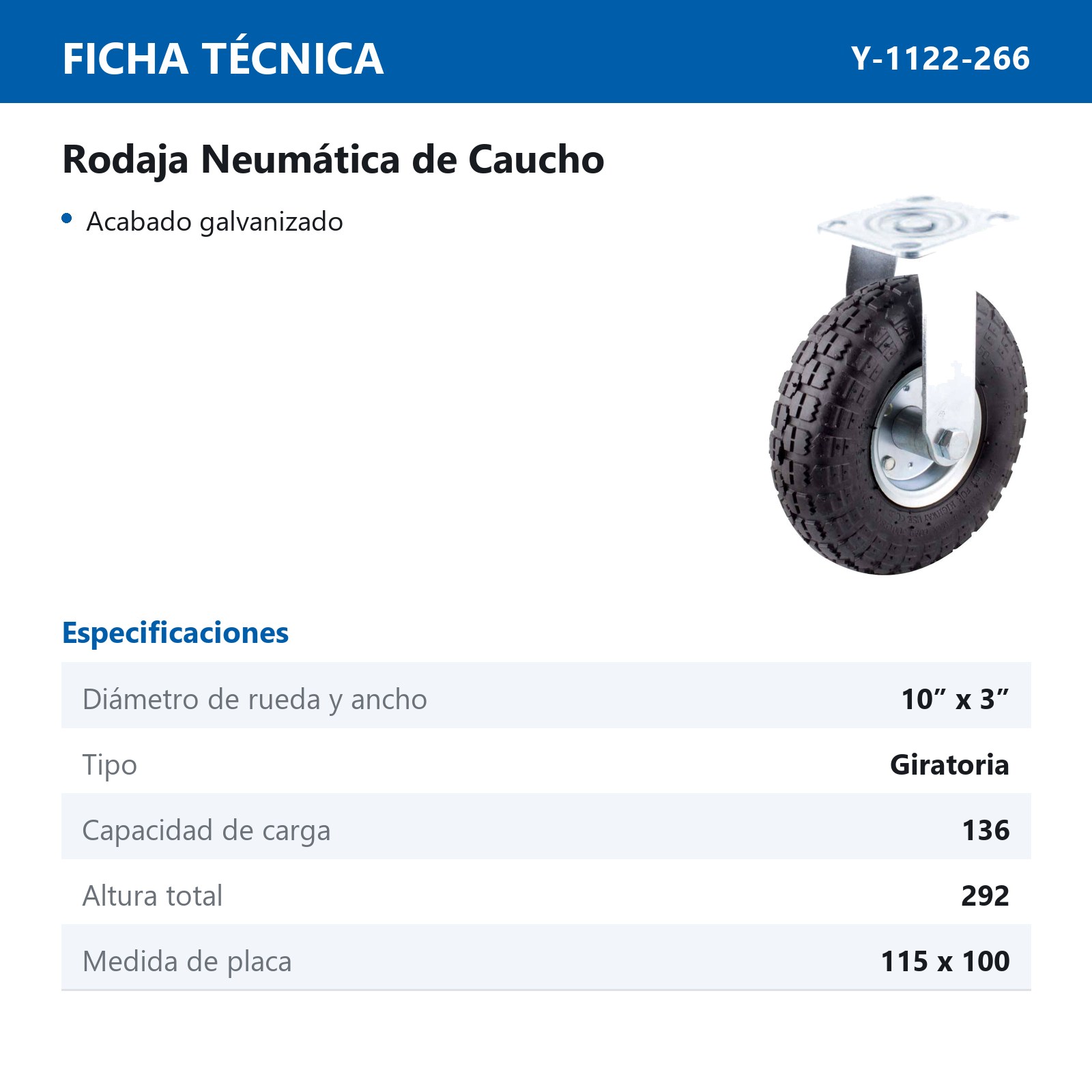 RODAJA NEUMATICA 10" x 3"GIRA. - Imagen 2