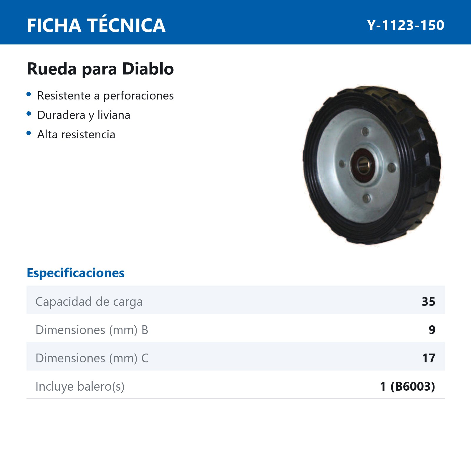 RUEDA P/DIABLO 6X5/8" 1 BALERO - Imagen 2