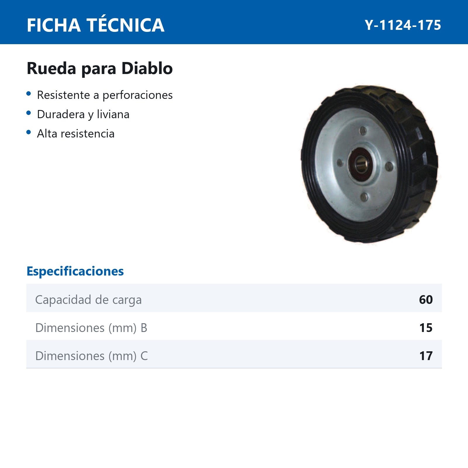 RUEDA P/DIABLO 7X5/8" 2 BALERO - Imagen 2