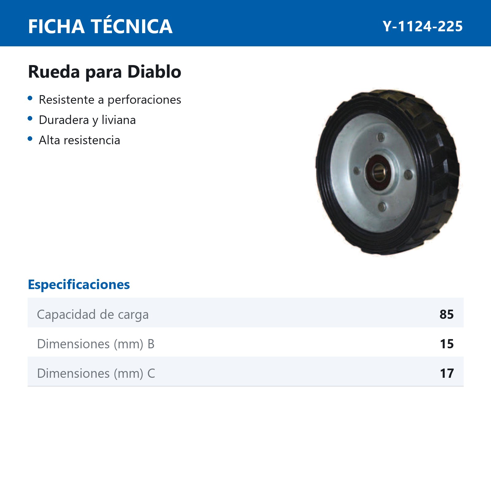 RUEDA P/DIABLO 9X5/8" 2 BALERO - Imagen 2