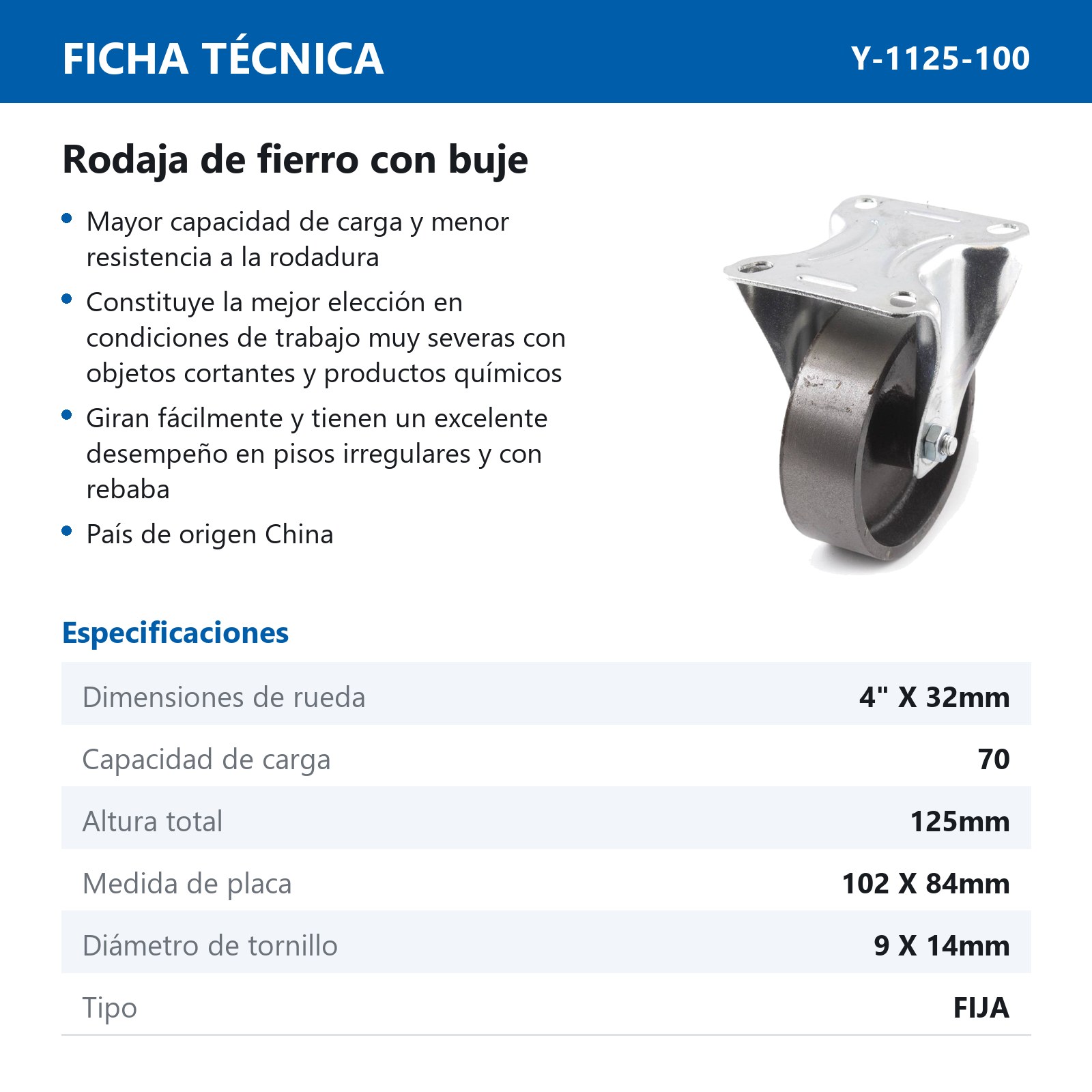 RODAJA DE FIERRO FIJA C/BUJE 4" x 32 mm - Imagen 2