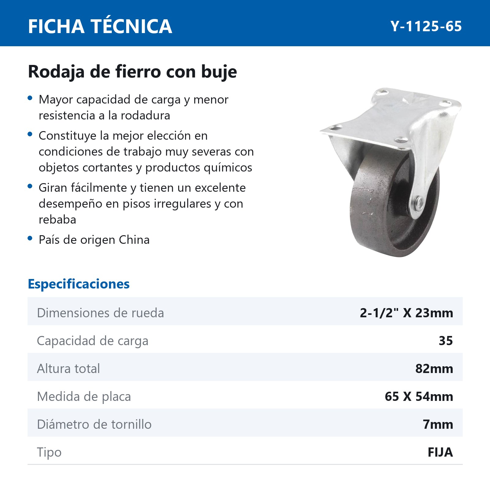 RODAJA DE FIERRO FIJA C/BUJE 2-1/2" x 23mm - Imagen 2