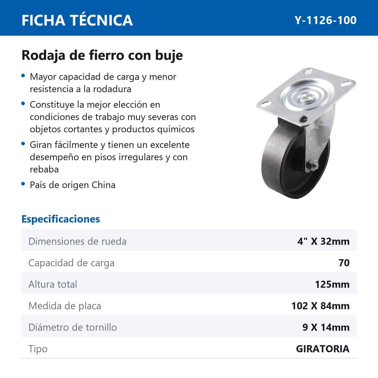 RODAJA DE FIERRO GIRA. C/BUJE 4" x 32mm - Imagen 2