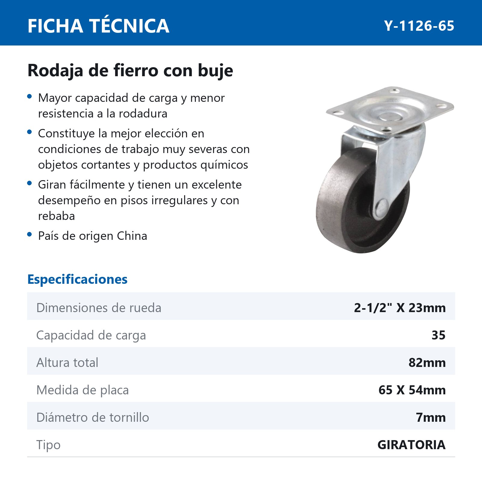 RODAJA DE FIERRO GIRA. C/BUJE 2-1/2" x 23mm - Imagen 2